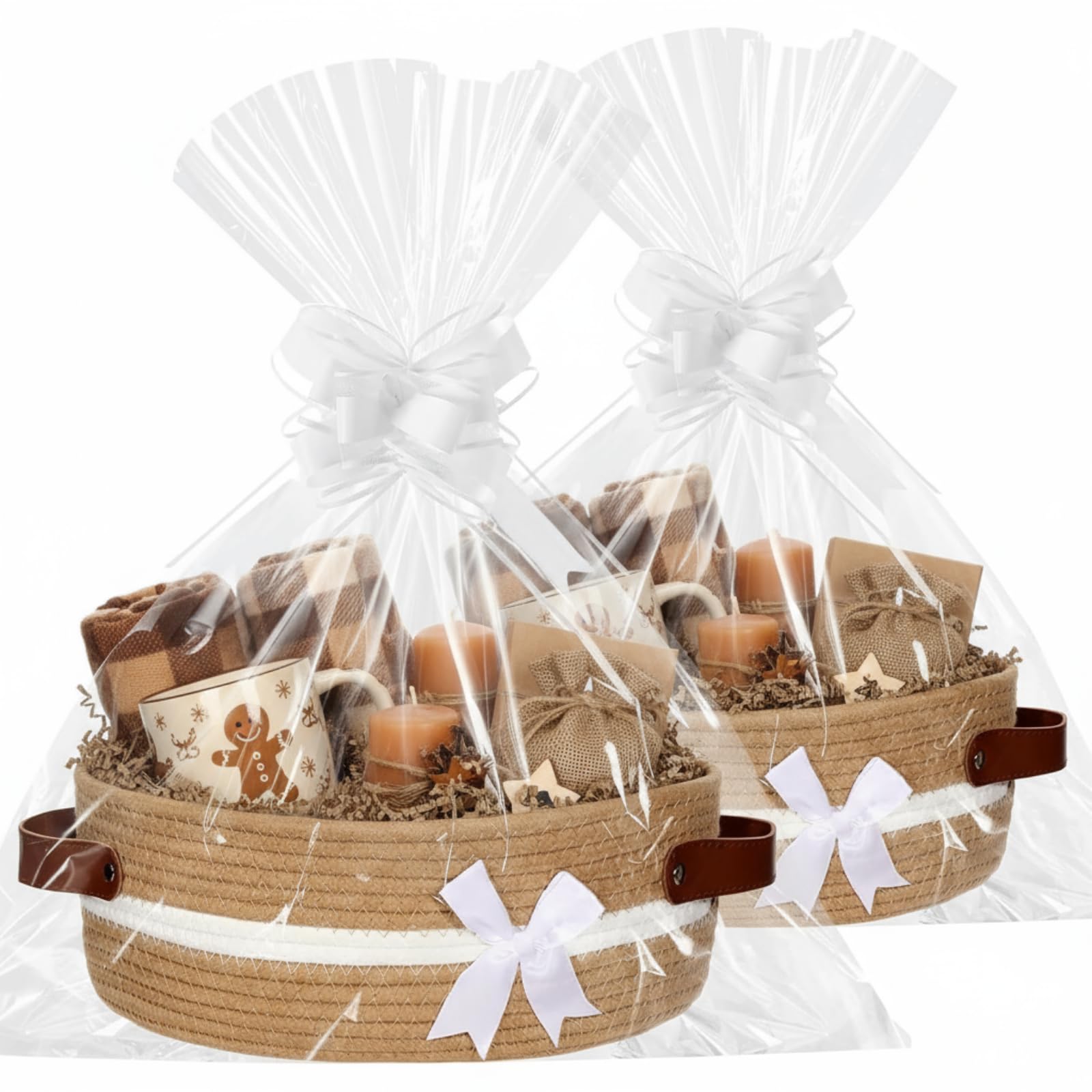 Colingmill Pack of 2 Gift Bags and Small Woven Basket with Ribbon Blank Decorative Gift Chest Box 12" x 8" x 5" Cute Woven Rope Basket with Handles for Baby Birthday Wedding-picture-24
