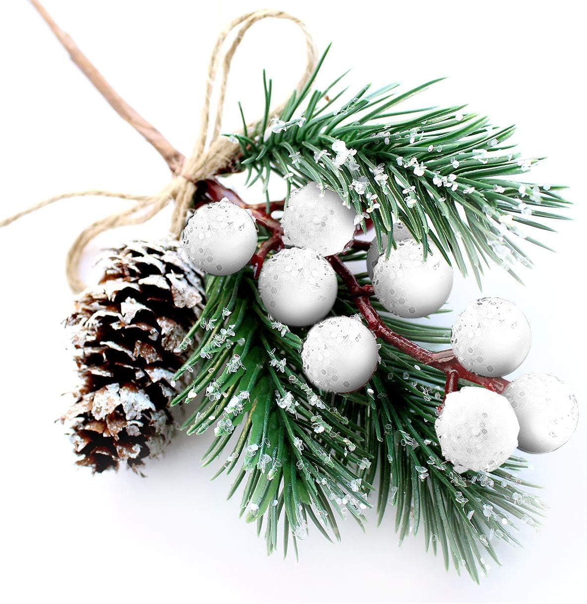 Puluole White 10 Pcs Christmas Picks And Sprays,Artificial Holly Stem And Berry,Pine Cones And Pine Branches, Berries Christmas Decorations,Greenery Tree Picks For Birthday Wedding Decor