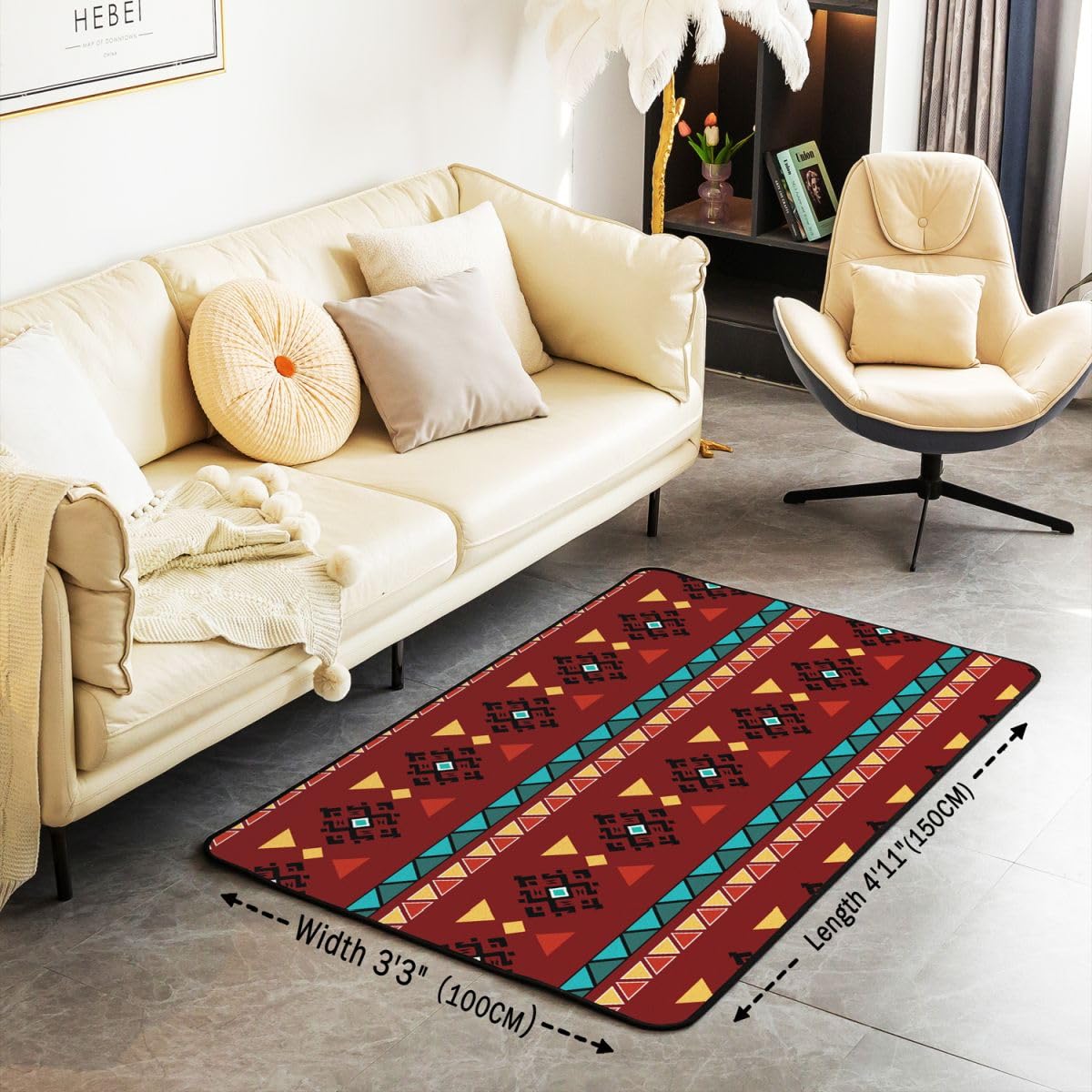 Homewish Tappeto Aztec Area 100 x 150 cm per camera da letto soggiorno – etnico tribale azteco occidentale moderno tappeto tribale triangolo nativo sud-occidentale grande tappeto stile navajo esotico