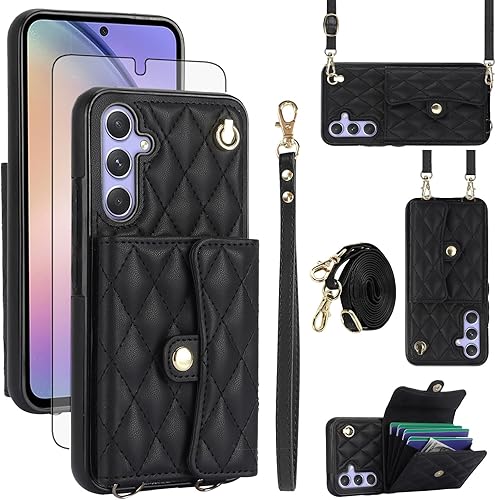 Asuwish Funda de teléfono para Samsung Galaxy A54 5G Funda tipo cartera con soporte RFID para tarjetas de crédito con ranura para la muñeca, correa