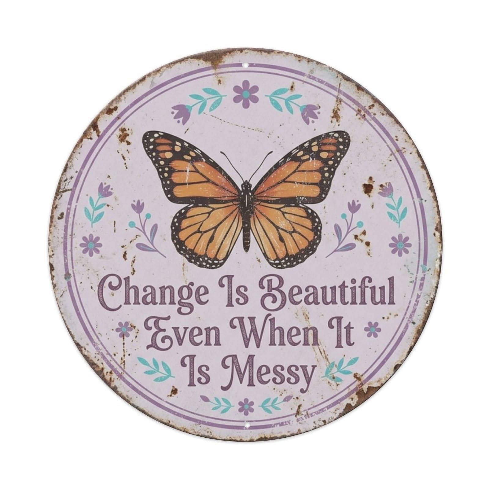 Butterfly Transformation Entryway Vintage Metal Tin Sign Plaque Wall Decor for Cafe, Club Bar, Office, Garden Metal Poster 8x8Inch