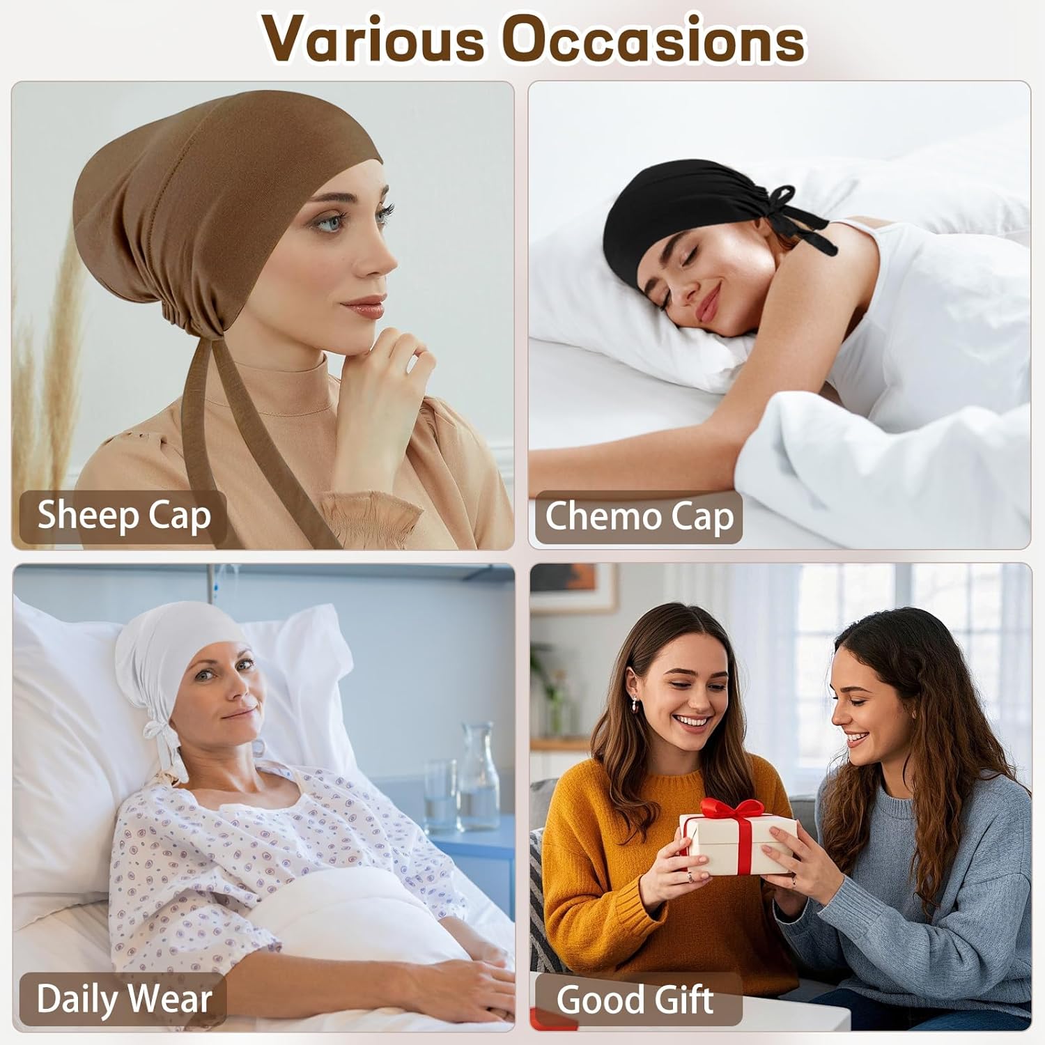 6 Pcs Hijab Undercap Scarf for Women Islamic Muslim Under Hijab Cap Inner Under Scarf Hat Turban with Tie Back Closure - Image 6