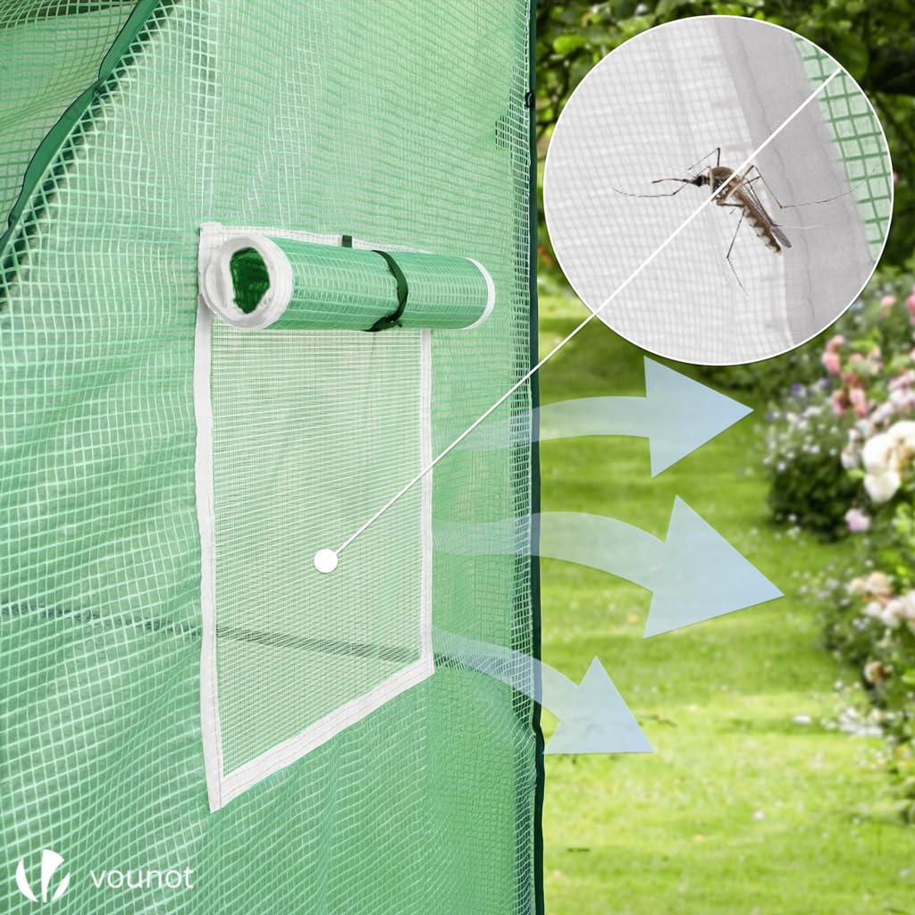 VOUNOT® Invernadero Jardín Inclinado Invernadero de Pared Respaldado, Invernadero Túnel Semicircular Plantas Verduras Flores, Cubierta PE Impermeable 135g/m² para Balcón y Terraza 200x100x180cm Verde