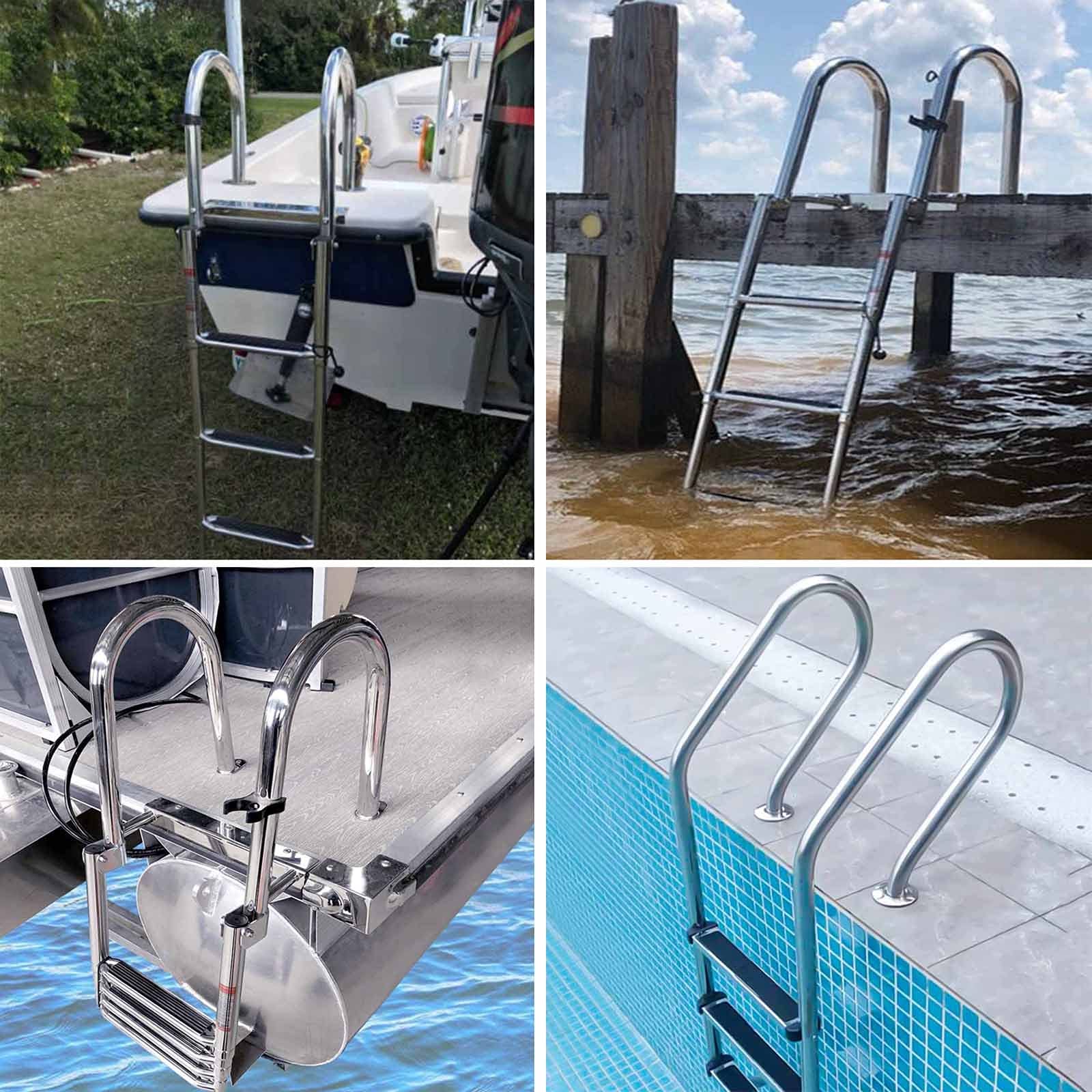 Escalera de Piscina telescópica de 4 escalones para Piscinas enterradas, Escalera de Barco de Entrada Trasera Plegable para pontón, Muelle, Barco de Pesca y Plataforma de baño, Car