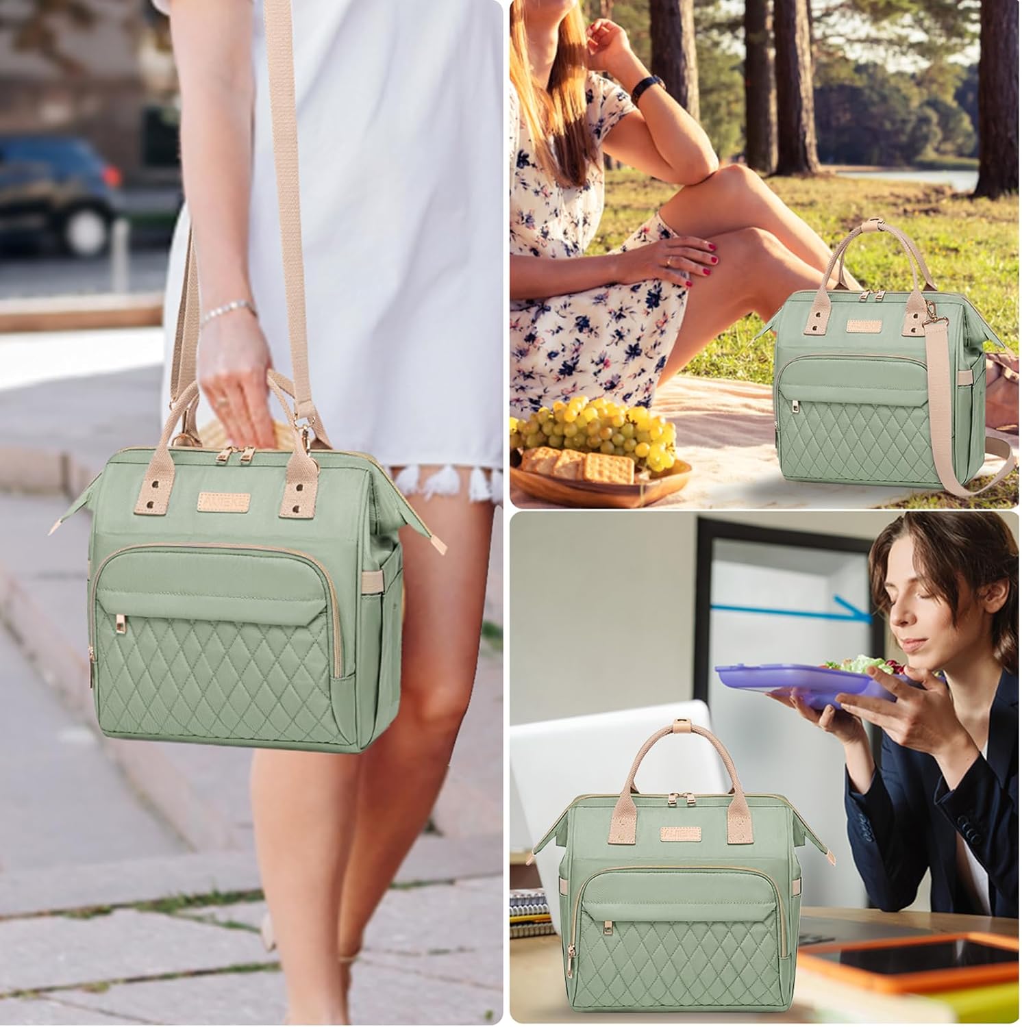 AIJIEKE Lunch Bag for Women, Leakproof & Insulated Work Lunch Box Tote, Reusable Adult Cooler Bag with Water Bottle Side Pocket & Removable Shoulder Strap, Green - Image 7