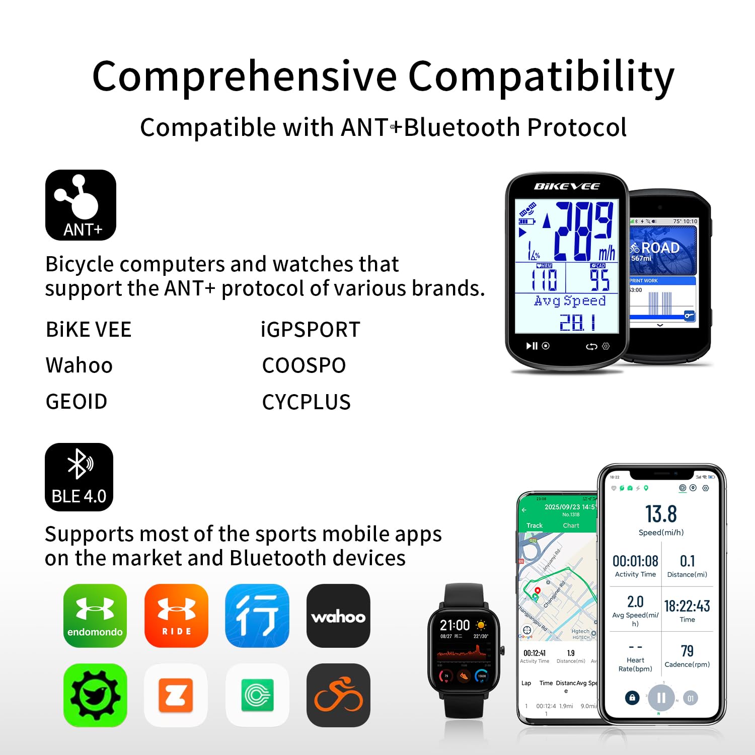 GPS komputer rowerowy bezprzewodowy ANT+ Bluetooth 2,6" szklany wyświetlacz 50 h akumulator