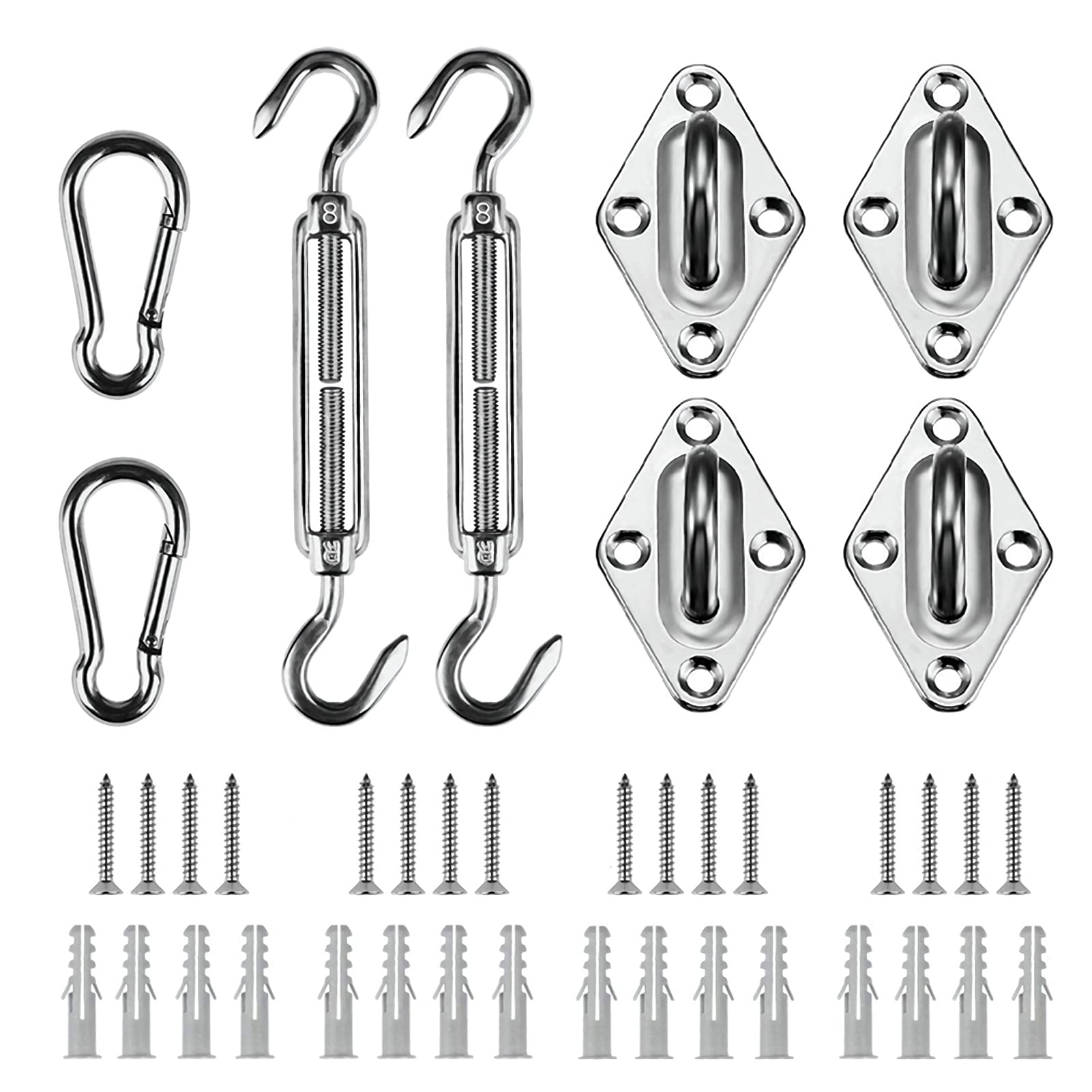 Kit fixation voile d'ombrage en acier 304 haute résistance