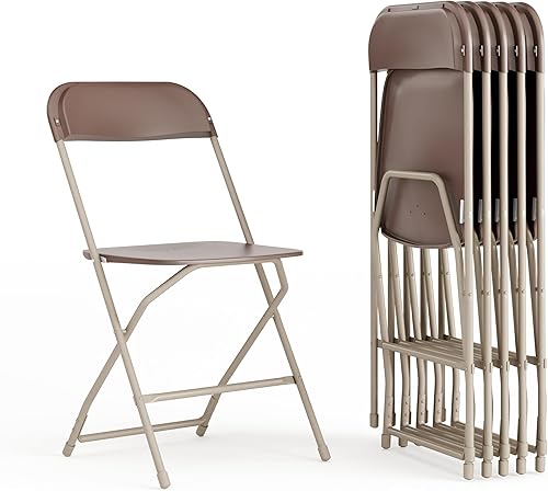 Miniatura 3 de EMMA + OLIVER Silla plegable, plástico marrón, paquete de 6 unidades, capacidad de peso de 650 libras, cómoda silla para eventos, silla plegable