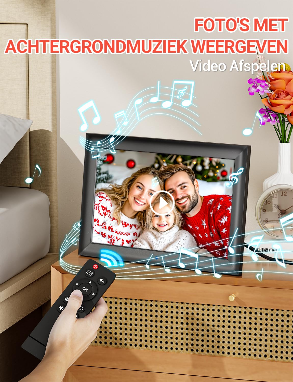Digitale fotolijst, wifi, 10,1 inch, ingebouwde 32 GB opslag, bewegingssensor, automatische rotatie, geschikt voor SD-kaart/USB-driver, 1280x800 aanraakscherm, deel momenten direct via de Frameo-app