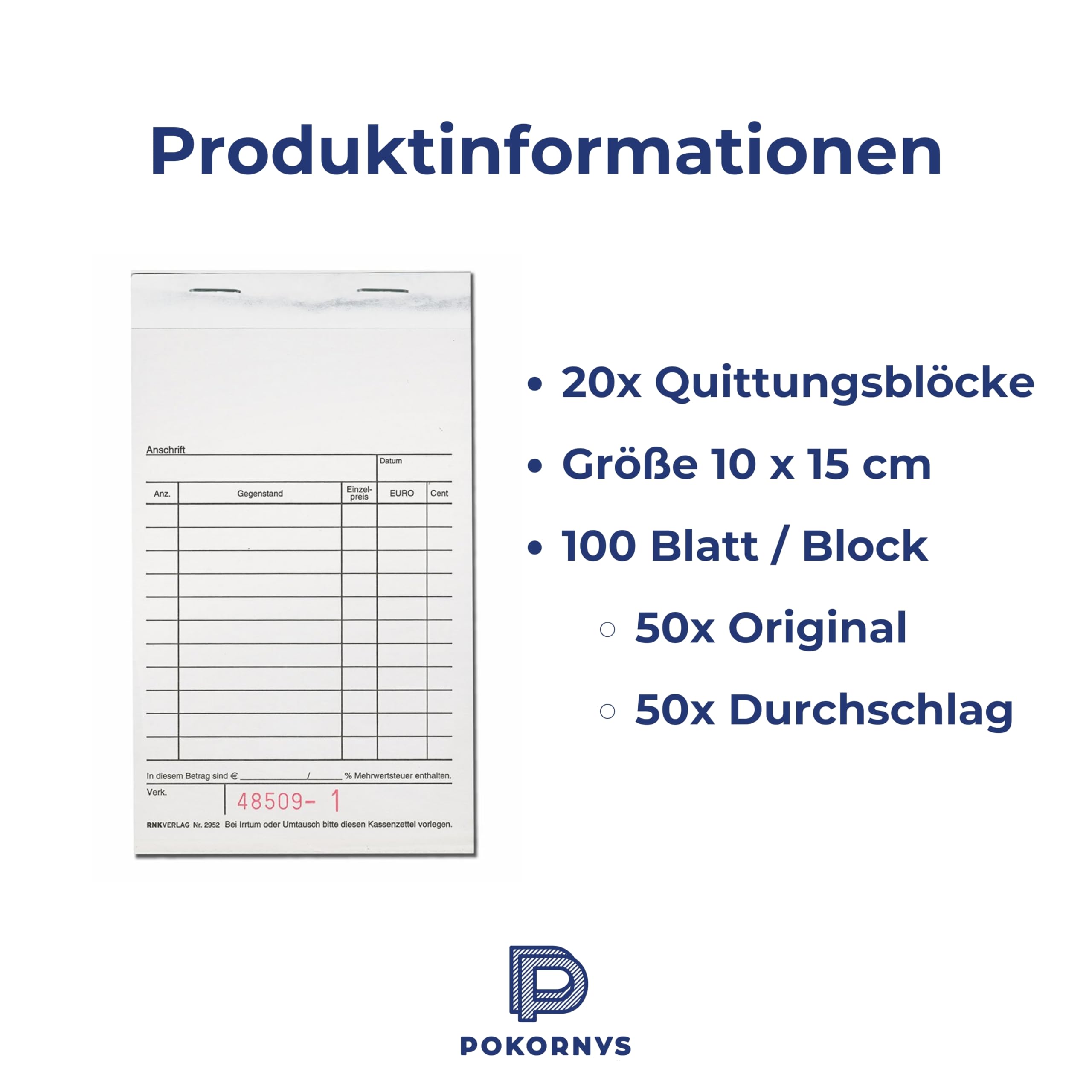 RNK Kassenblock, neutral, 10x15 cm, durchschreibend (20 Blöcke Spar-Pack)