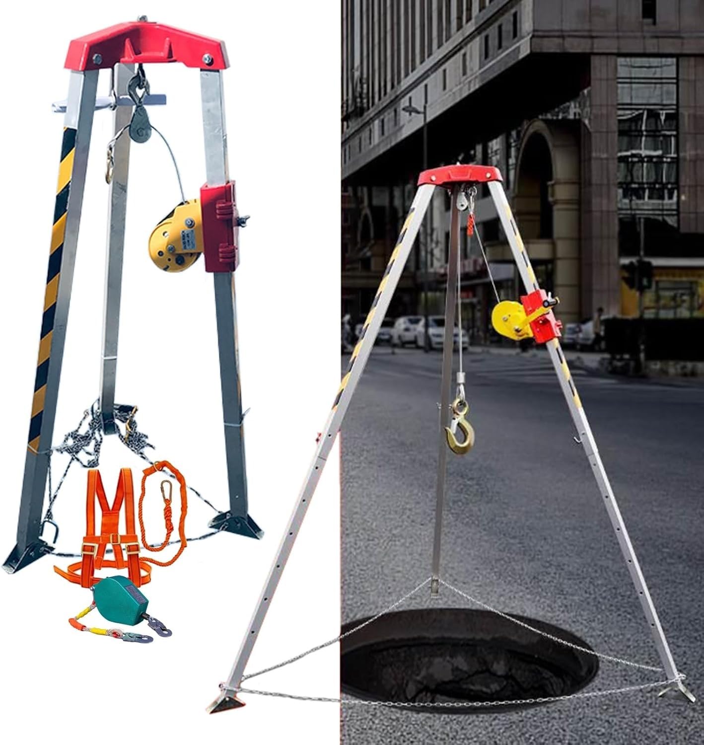WXPGFEQ Tripod Rescue Equipment for Confined Spaces Heavy-Duty Lifting Bracket with Fall Arrestor (1200lbs) Compact Tripod for Manhole and Limited Access Rescue