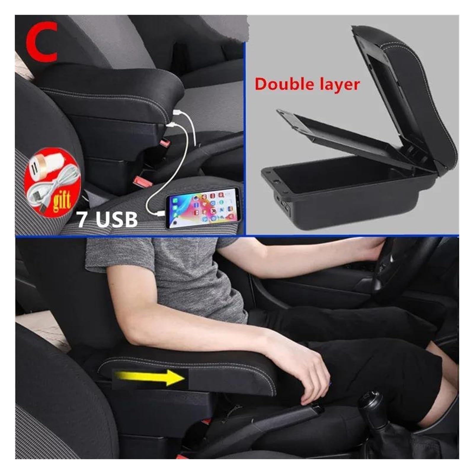 C3 Nero Bianco NOUSB  Per KIA RIO Bracciolo Box Per KIA STONIC Cerato Bracciolo Auto Europa Sud Retrofit~p140262166