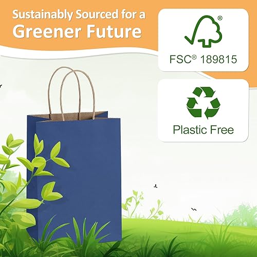 Miniatura 23 de BagDream Bolsas de papel kraft de 5.25 x 3 x 8 pulgadas, pequeñas bolsas de regalo de papel con asas a granel para recuerdos de fiesta, venta al por