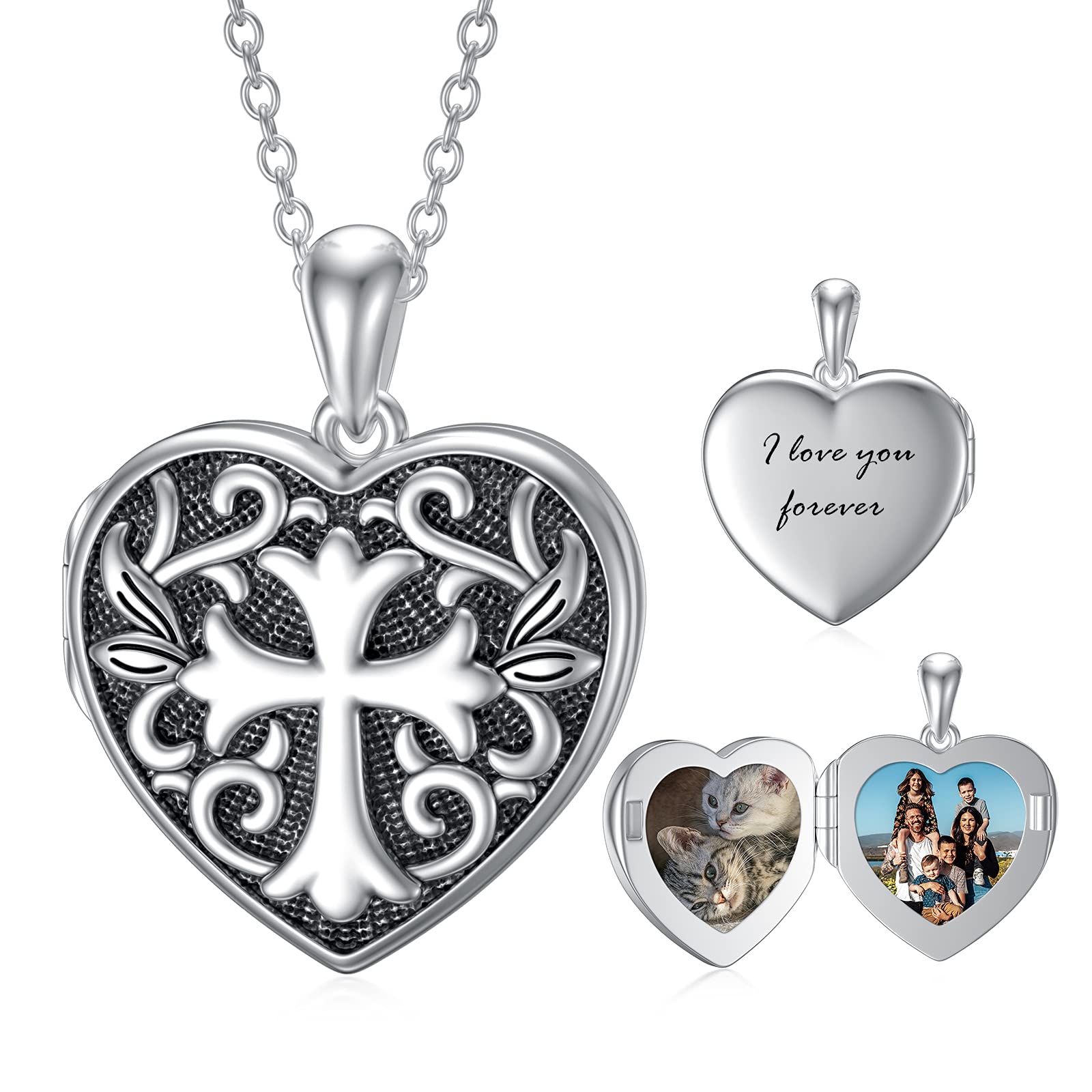 Heart Shaped Locket Necklace Butterfly and Corss Locket Necklace That Holds Pictures Photo Keep Some