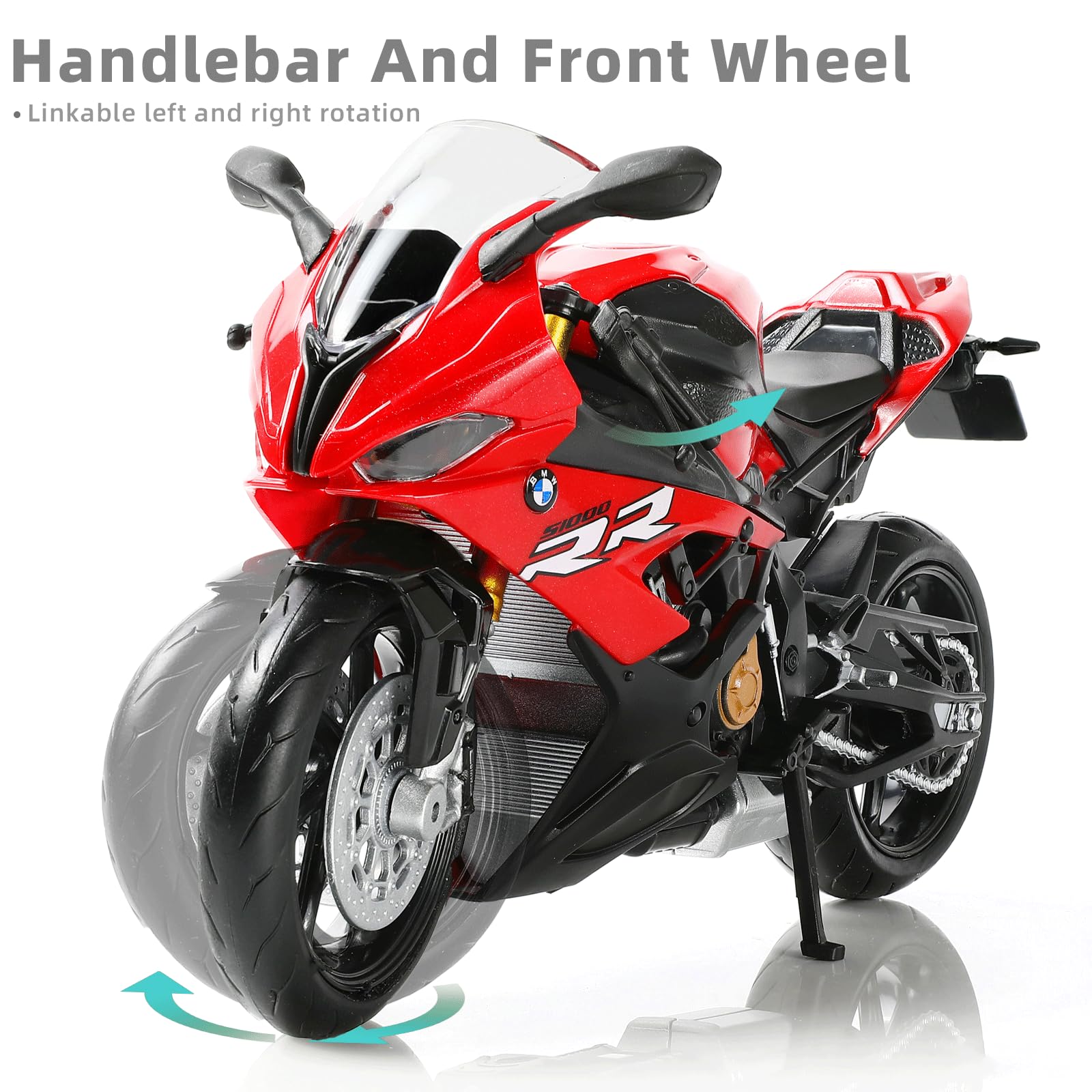 Risopen 1/12 S1000RR Motorcycle Model Toy - Mini Alloy Metal Diecast Red Sport Racing Collection Gift for Men Kids, Boys - Image 2