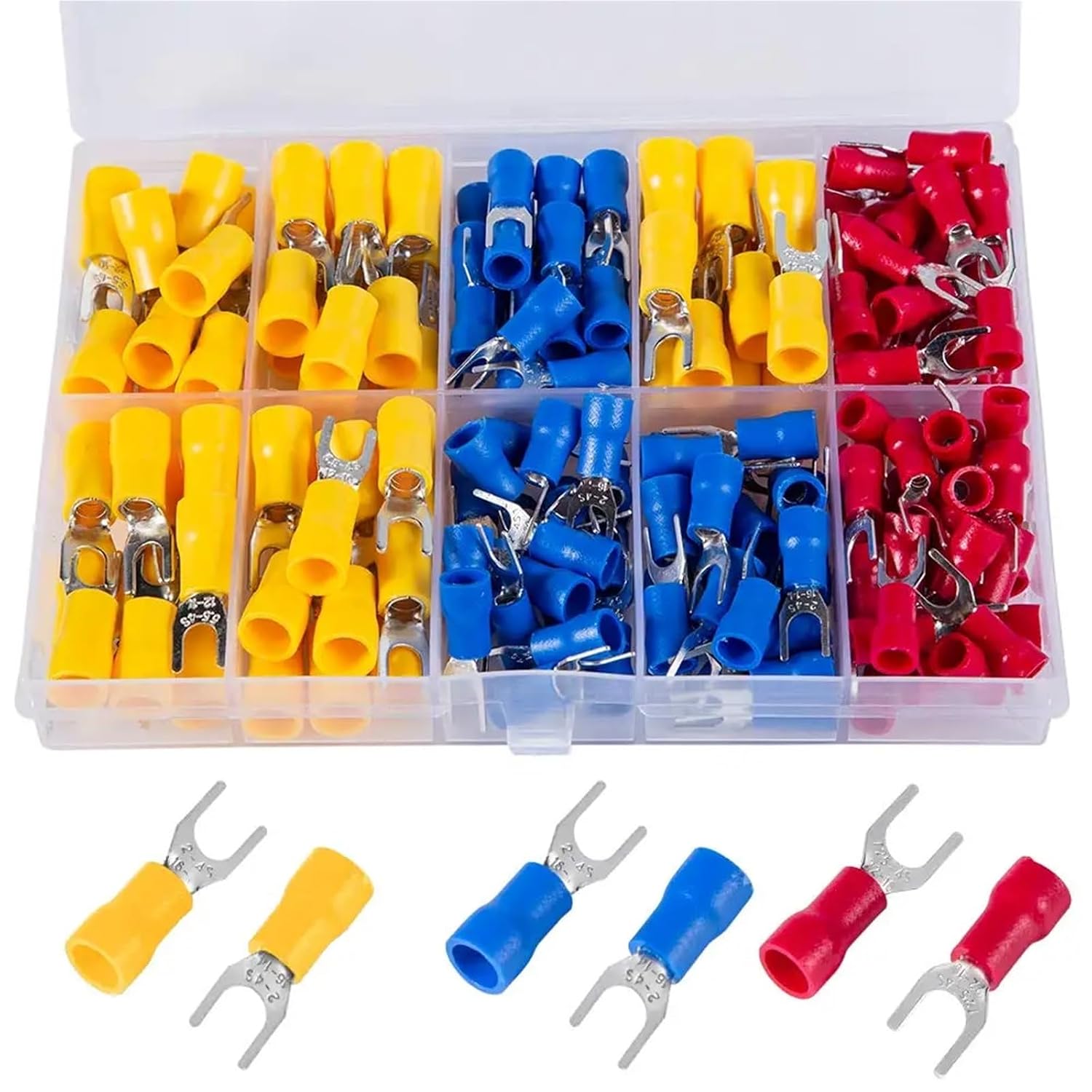 Wire Splice Connectors 2 Sets Insulated Fork Spade Crimper U-Type Wire Connector Electrical Terminal Assortment Kit for All Gauge Wire Electrical Repair＆Installation