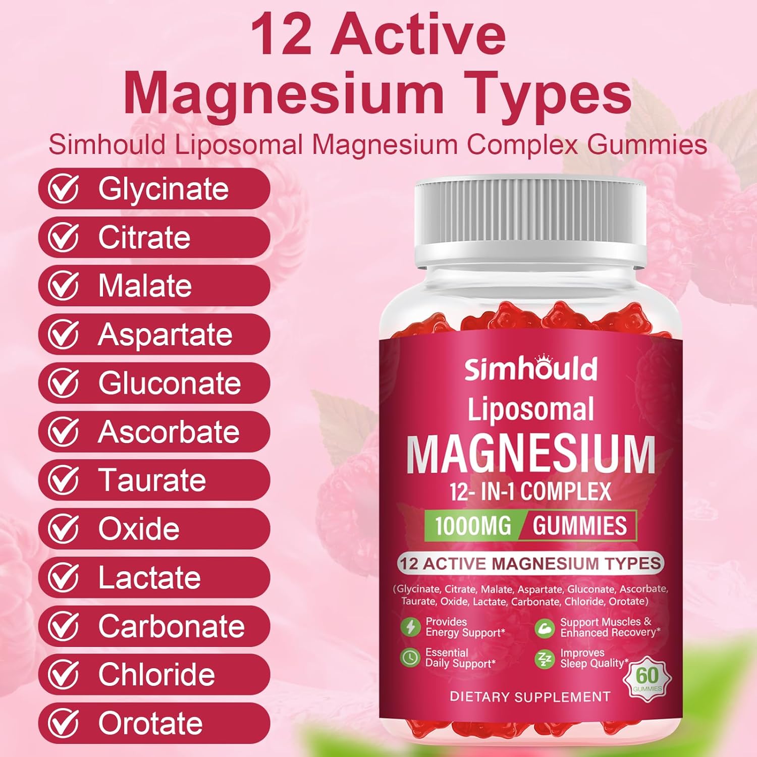 2 Packs Liposomal Magnesium Complex Gummies-as 12 Forms of Magnesium Citrate,Glycinate,Malate,Oxide,and More with Vitamin D3, B6,C, Ashwagandha & CoQ10 for Women and Men-Support Bone & Muscle 120 Cts - Image 3