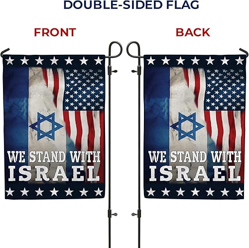 Miniatura 6 de Bandera de jardín con texto en inglés «We Stand with Israel» de 12.5 x 18 pulgadas, bandera de doble cara para Israel, América e Israel, bandera de