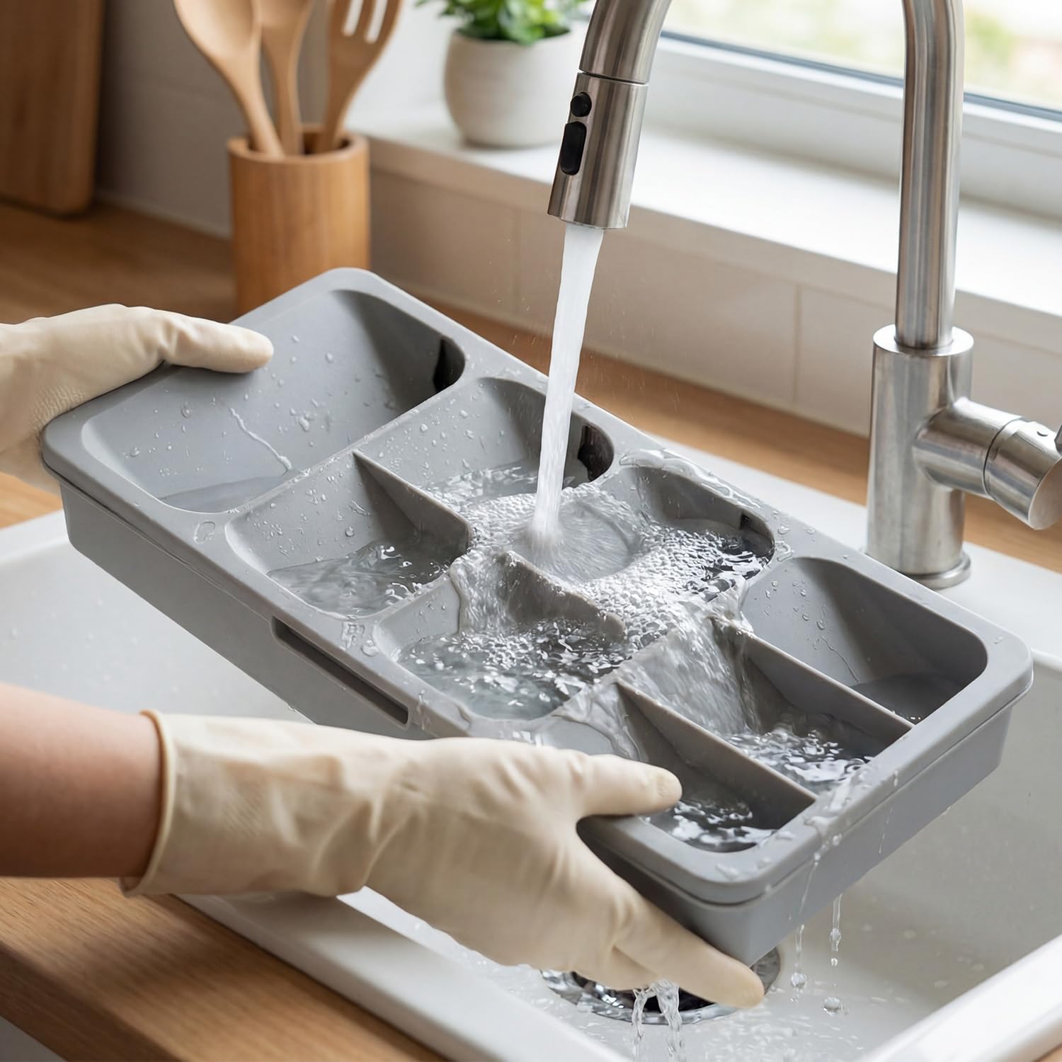 Expandable Silverware Drawer Organizer Tray, Adjustable Utensil Holder for Kitchen Drawers, BPA-Free Plastic Cutlery and Flatware Storage Divider - Image 5