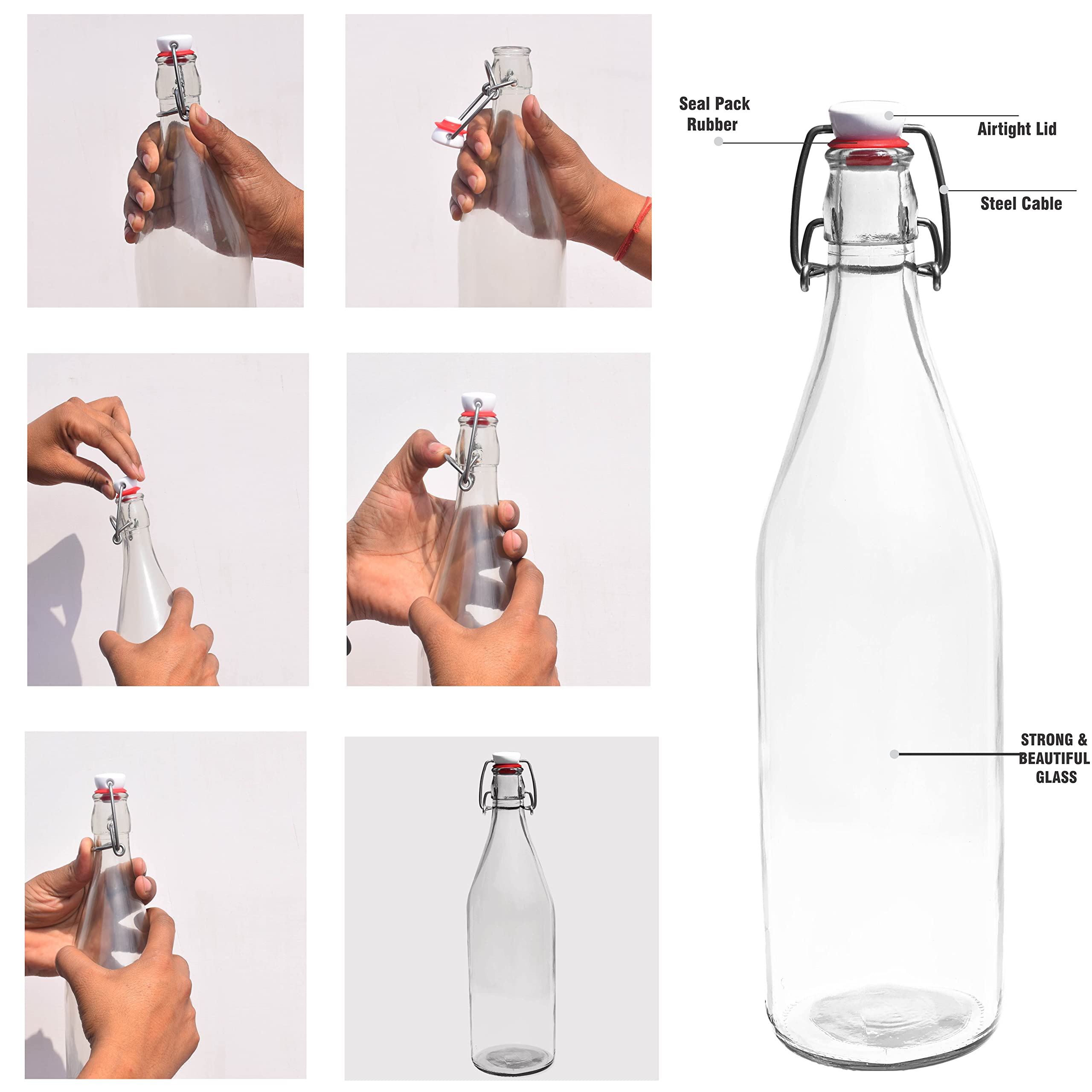 Amishaine Clear Glass Water and Beverage Bottle with Stainless Steel Lock for Serving Beer Juice Cold Drinks and Other Beverages securely at Home, kitchen-550 ml 2