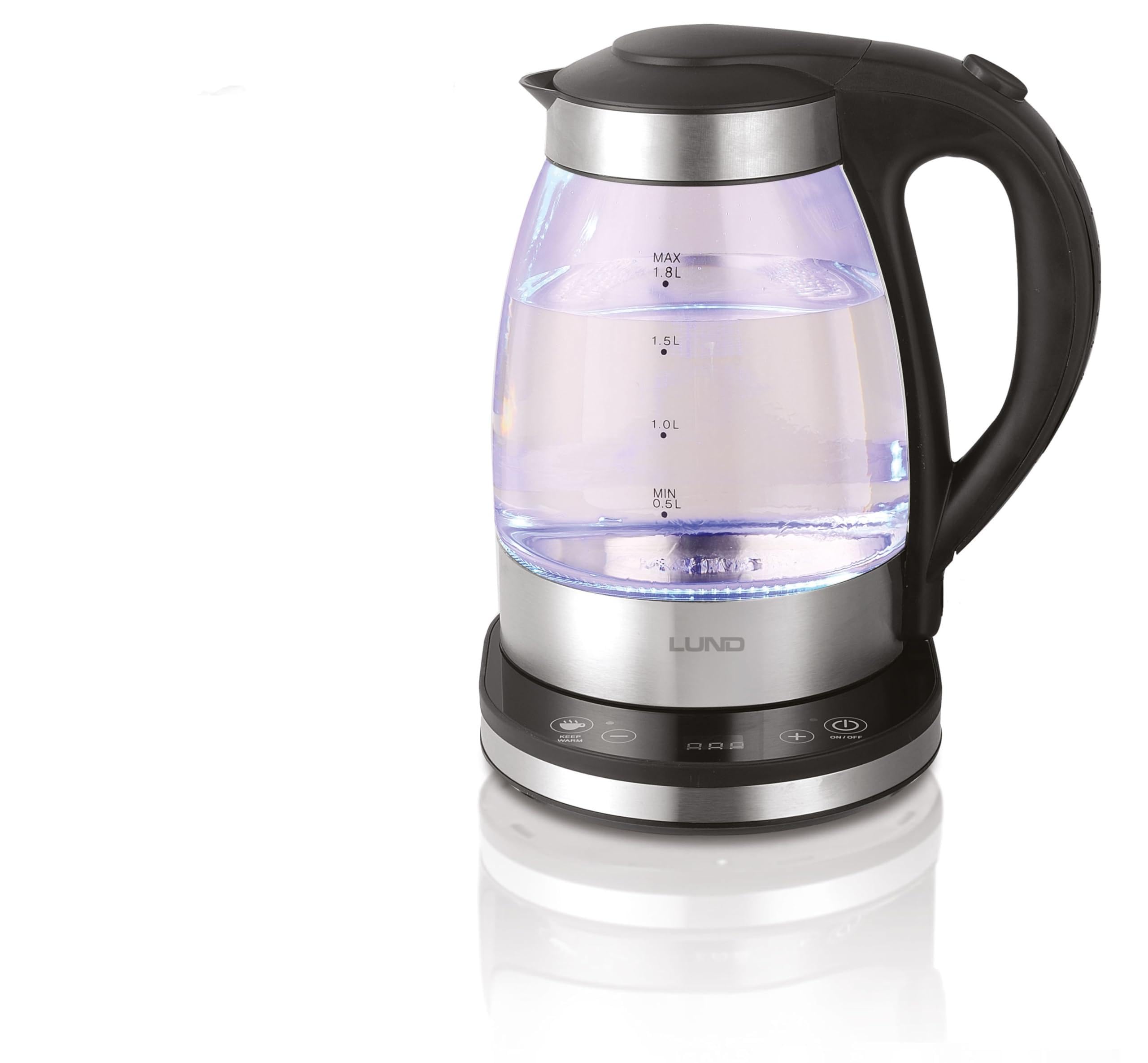 Bollitore in vetro da 1,8 l, con regolazione della temperatura 20-100 °C, 2200 W, anello LED, base a 360°, funzione di mantenimento in caldo