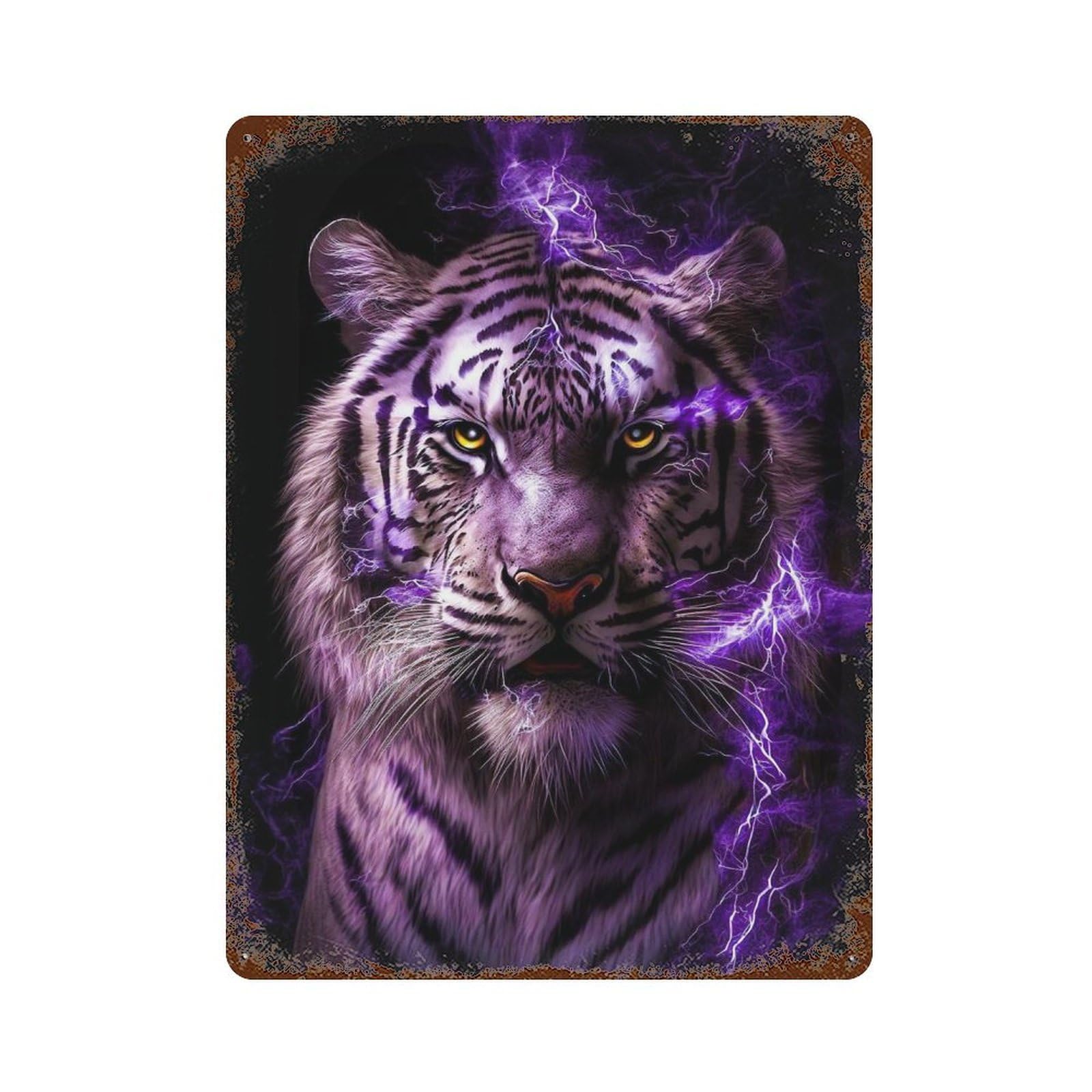 Garage Style Electric Tiger Energy Art Print Distressed Metal Wall Sign 15.7"x11.8", Rustic Home Decor for Bar And Workshop
