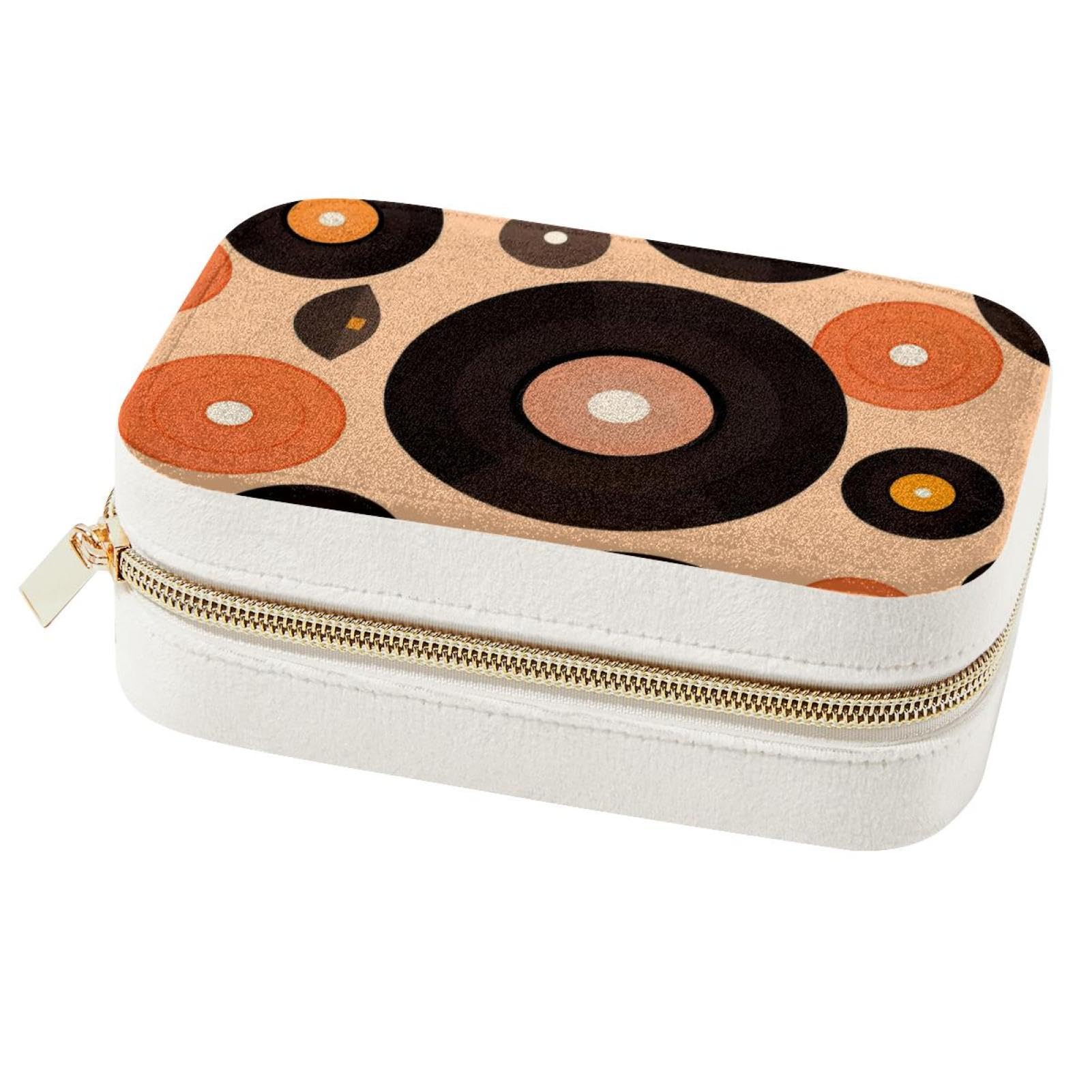 Boîte à bijoux de voyage pour colliers et bagues, étui portable à motif disques orange