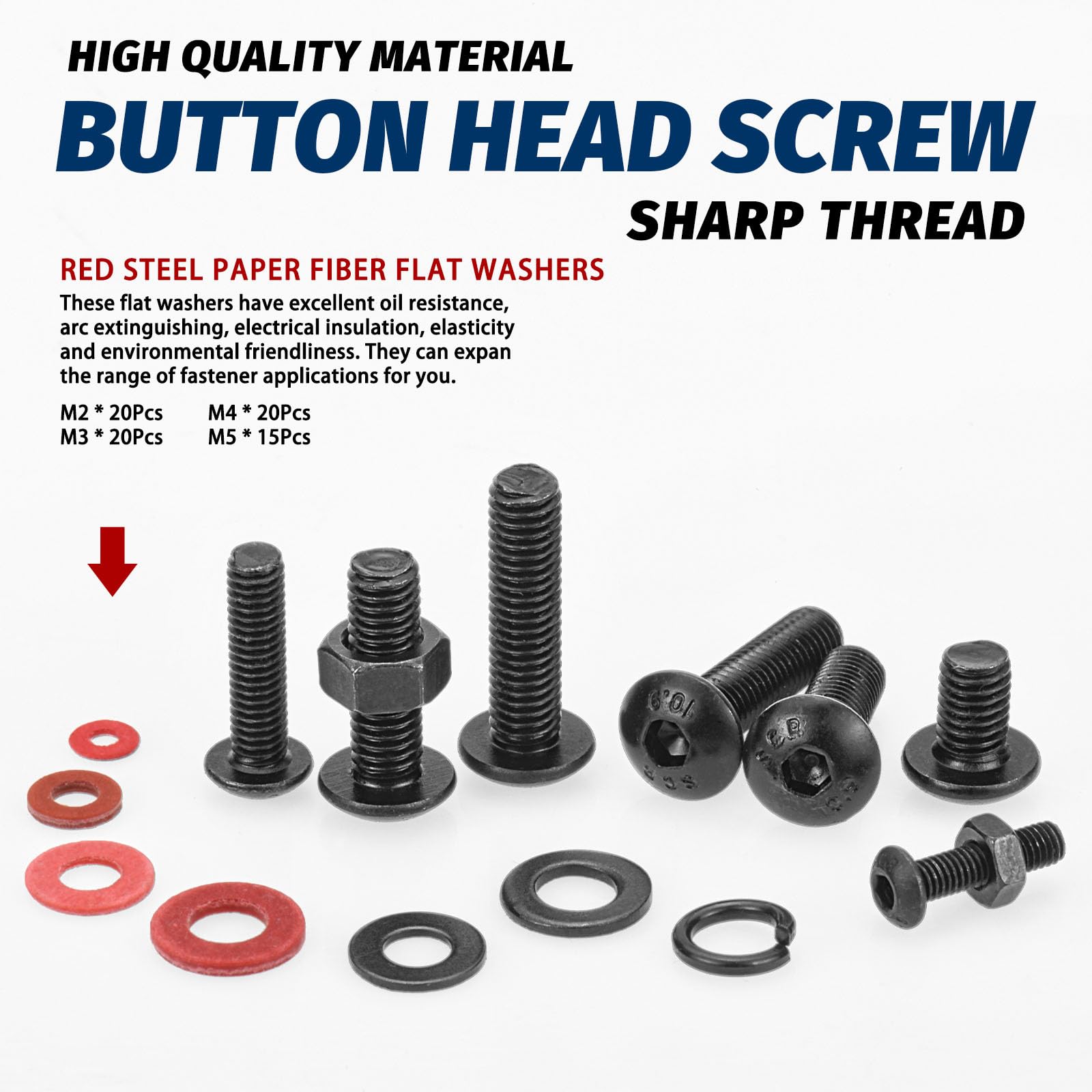 SANJODS 1305Pcs Metric Bolt Assortment M2 M3 M4 M5, Nuts and Bolts Assortment Kit with Lock & Flat Washers, 10.9 Grade Alloy Steel Hex Socket Button Head Cap Metric Screw Assortment Set with Wrenches