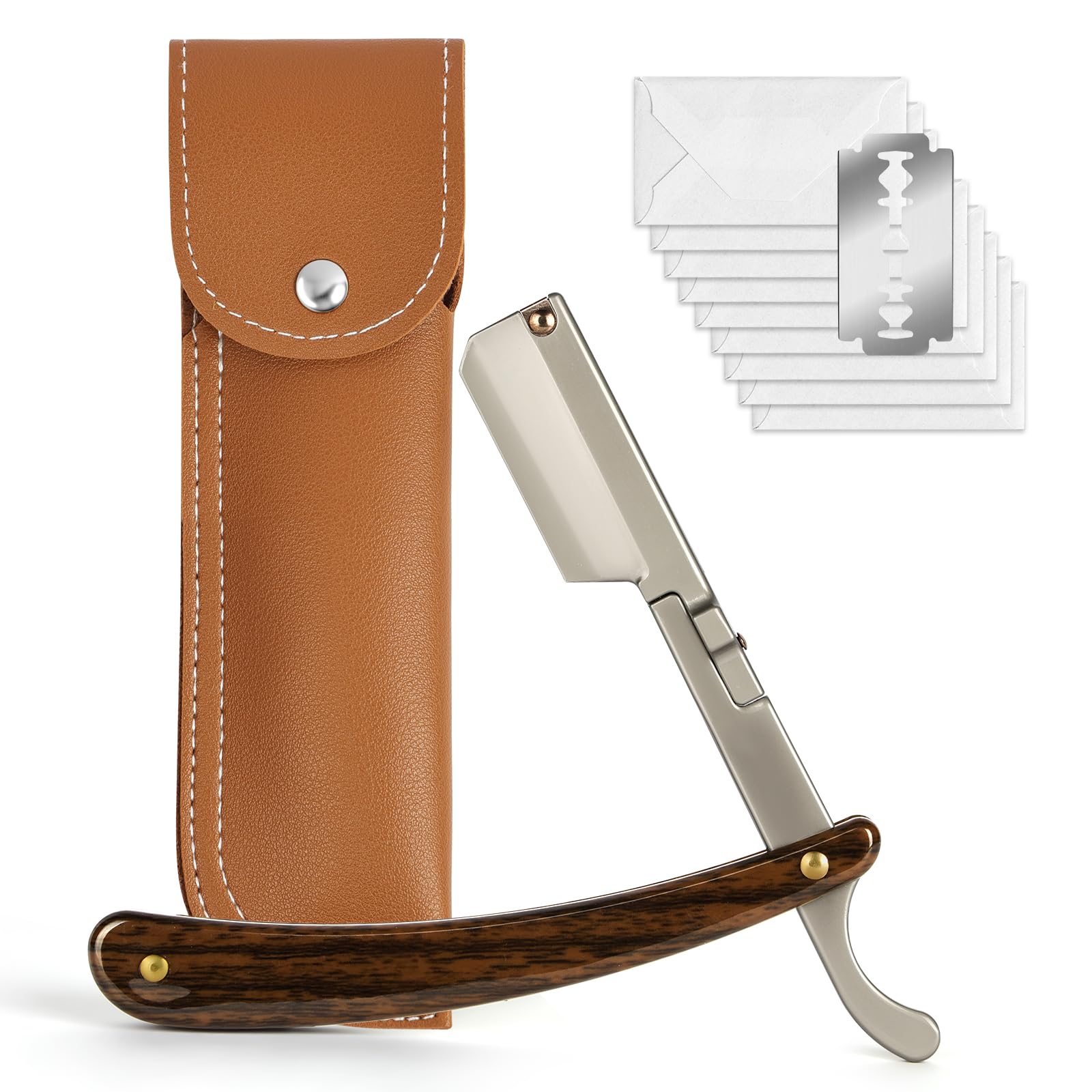 Beugo Navaja de Afeitar Hombre, Straight Edge Razor Barber, navaja de barbero, Cuchilla de Afeitar de Barbero Acero Inoxidable, Kit de Afeitado Clásico para Barba y Bigote con bolso PU — view 8