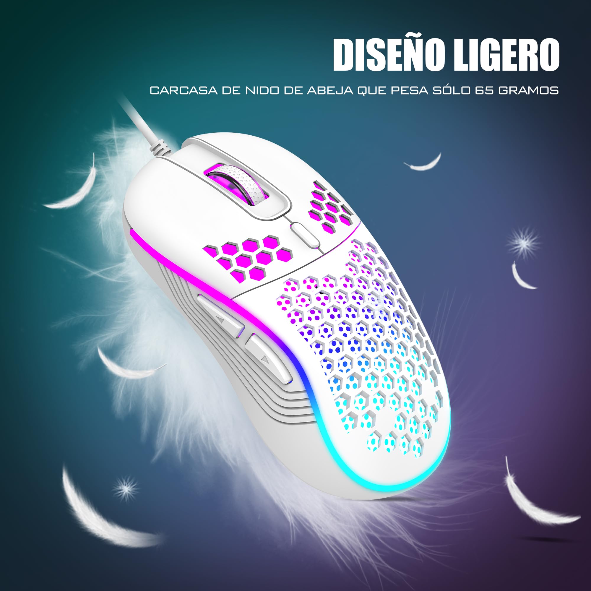 RedThunder K62 60% Combo Teclado y Ratón Gaming RGB Idioma Español, Teclado Mini Ultracompacto Retroiluminado y Ergonómico, Ratón Gaming Óptico 7200 dpi, Compatible con PC,PS5,Xbox (Blanco)