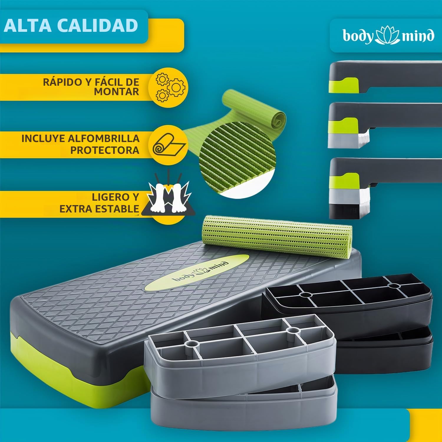 Tablón de step aeróbico Banco de step con alfombra antideslizante gratuita y libro electrónico de entrenamiento exclusivo
