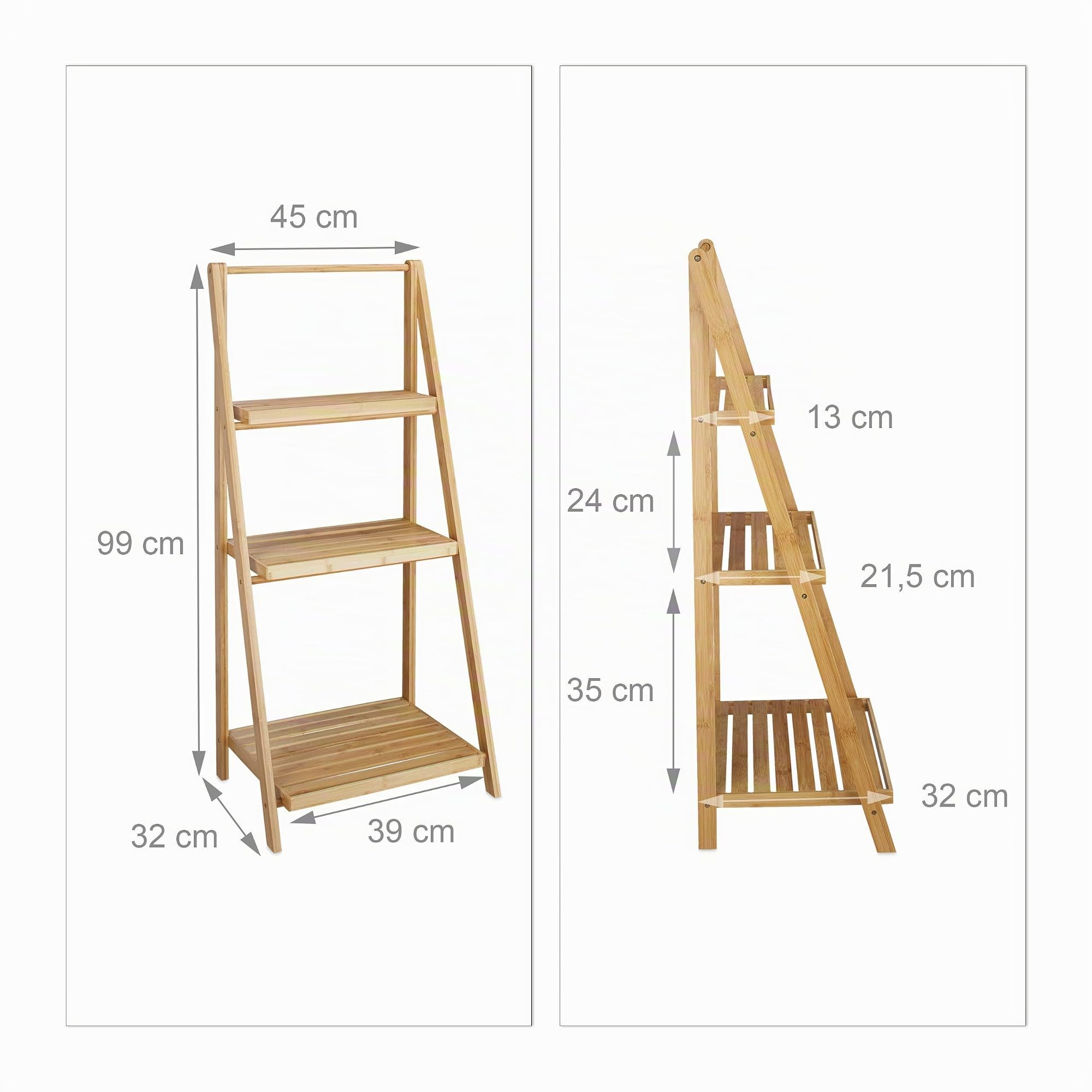 Relaxdays Escalier étagère pour fleurs en bambou 3 étages pliant rangement bois plantes pliable nature HxlxP: 99 x 45 x 32 cm, nature