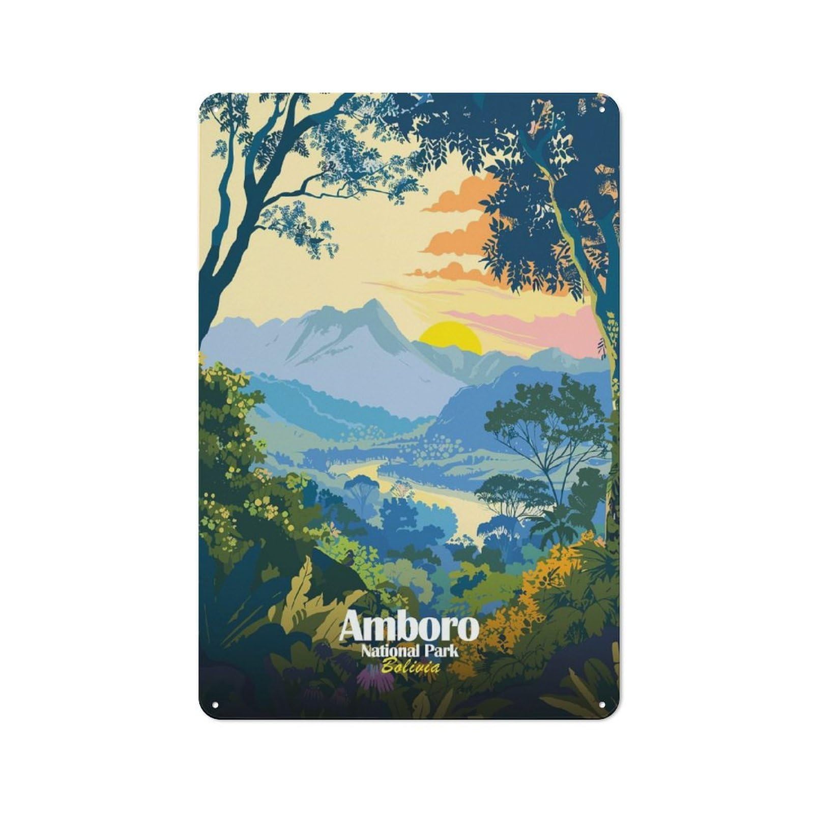 Junmoney Style-14 Amboro National Park Bolivia Illustration Rustic Tin Sign 30X20cm For Garden Room Or Summerhouse, For An Autumn Wall Display In Garden Room And Summerhouse