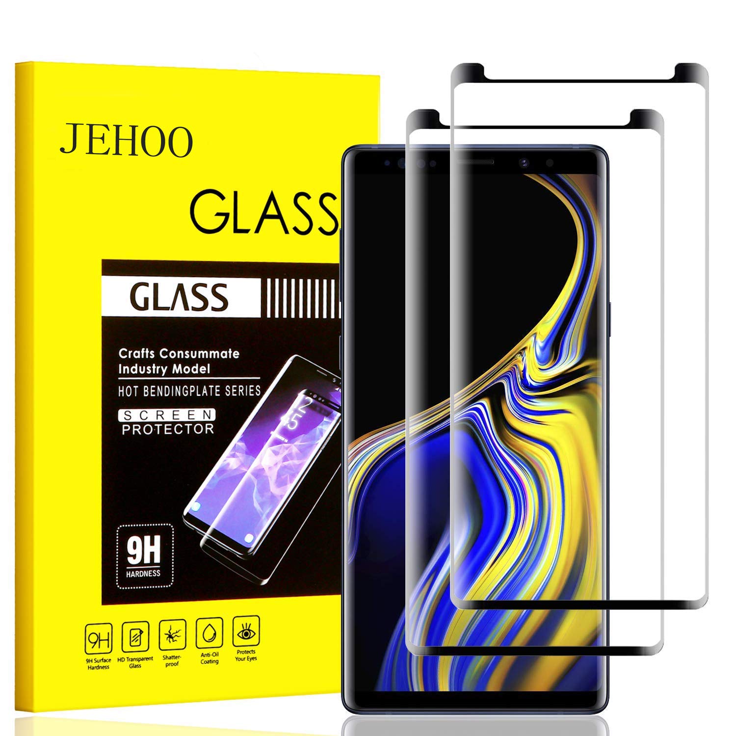Galaxy Note 9 Screen Protector [2-Pack], JEHOO Tempered Glass Screen Protector [3D Curved EDG][9H Hardness][HD Clear][No Bubbles][NO Scratch] Tempered Glass Film Compatible with Samsung Galaxy NOTE9