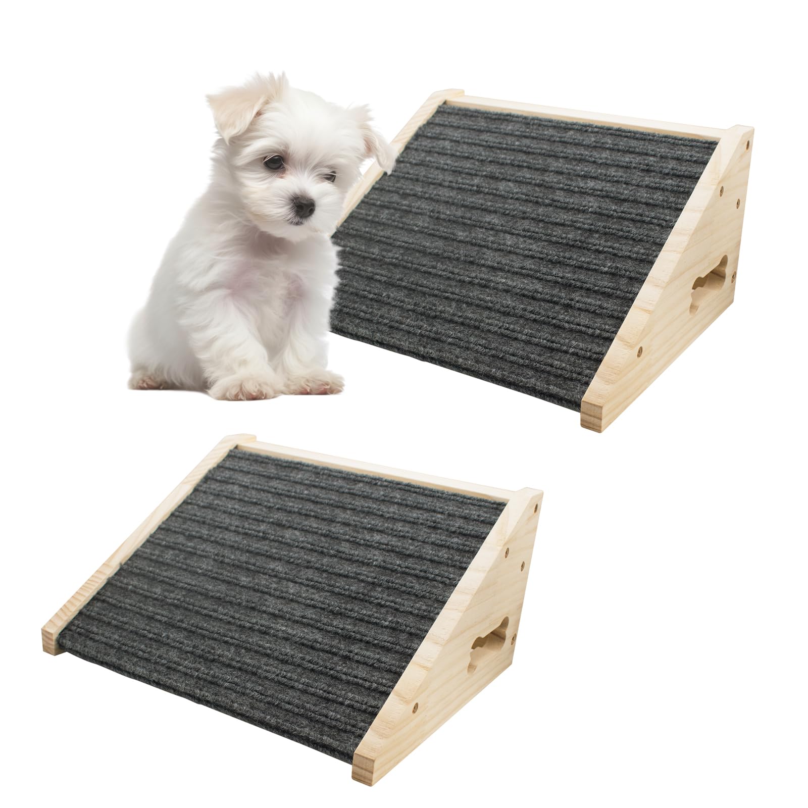 2 piezas rampa para mascotas de madera maciza con cubierta de fieltro antideslizante, rampa para perros, superficie de agarre antideslizante para cachorros, rampa de escalera para perros lesionados