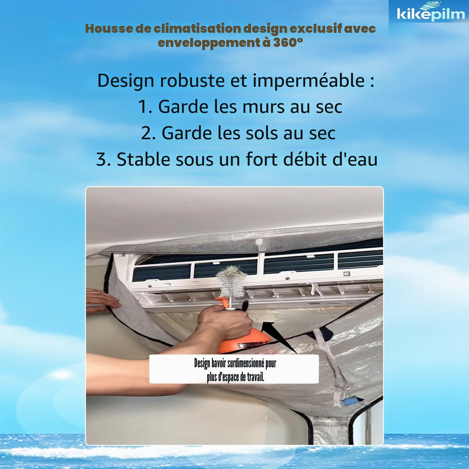 kit nettoyage climatisation split, kit entretien climatisation, kitnettoyage clim, bache nettoyage clim, nettoyageclimatisation maison, kit nettoyage de climatiseur, Blanc，Grand 60-135 cm