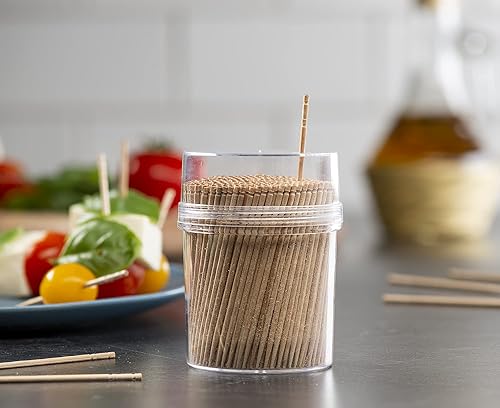 Miniatura 4 de Prestee 2000 palillos de dientes de madera + recipiente reutilizable para palillos de dientes, palillos de madera clara, acabado liso y resistente,