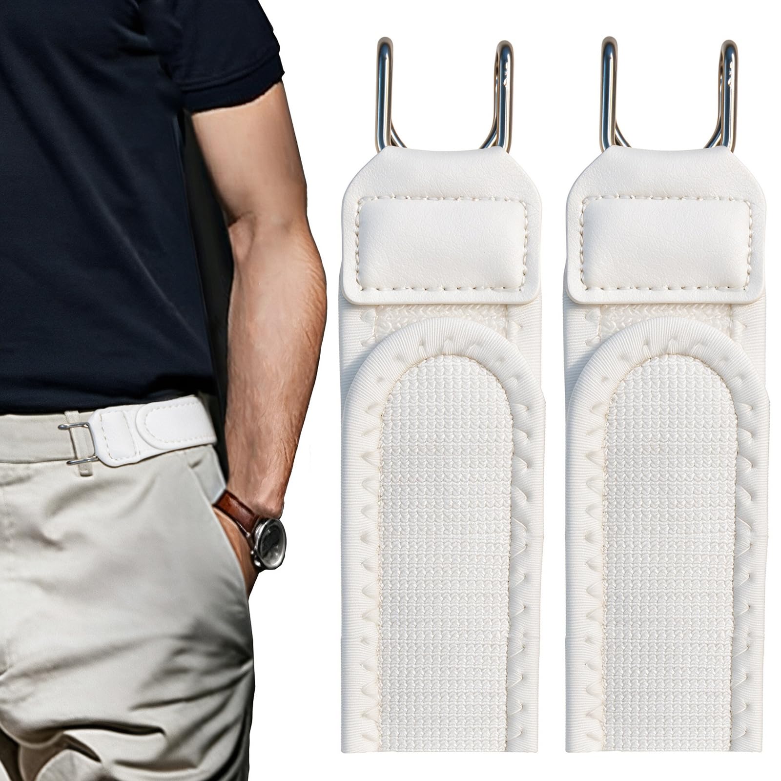 FLYGRRIV Gürtel Ohne Schnalle, Elastischer Schnallenloser Gürtel Herren & Damen, Buckle Less Belt mit Metallhaken, Verstellbar mit Klettverschluss, Komfortabel und Einfach zu Bedienen