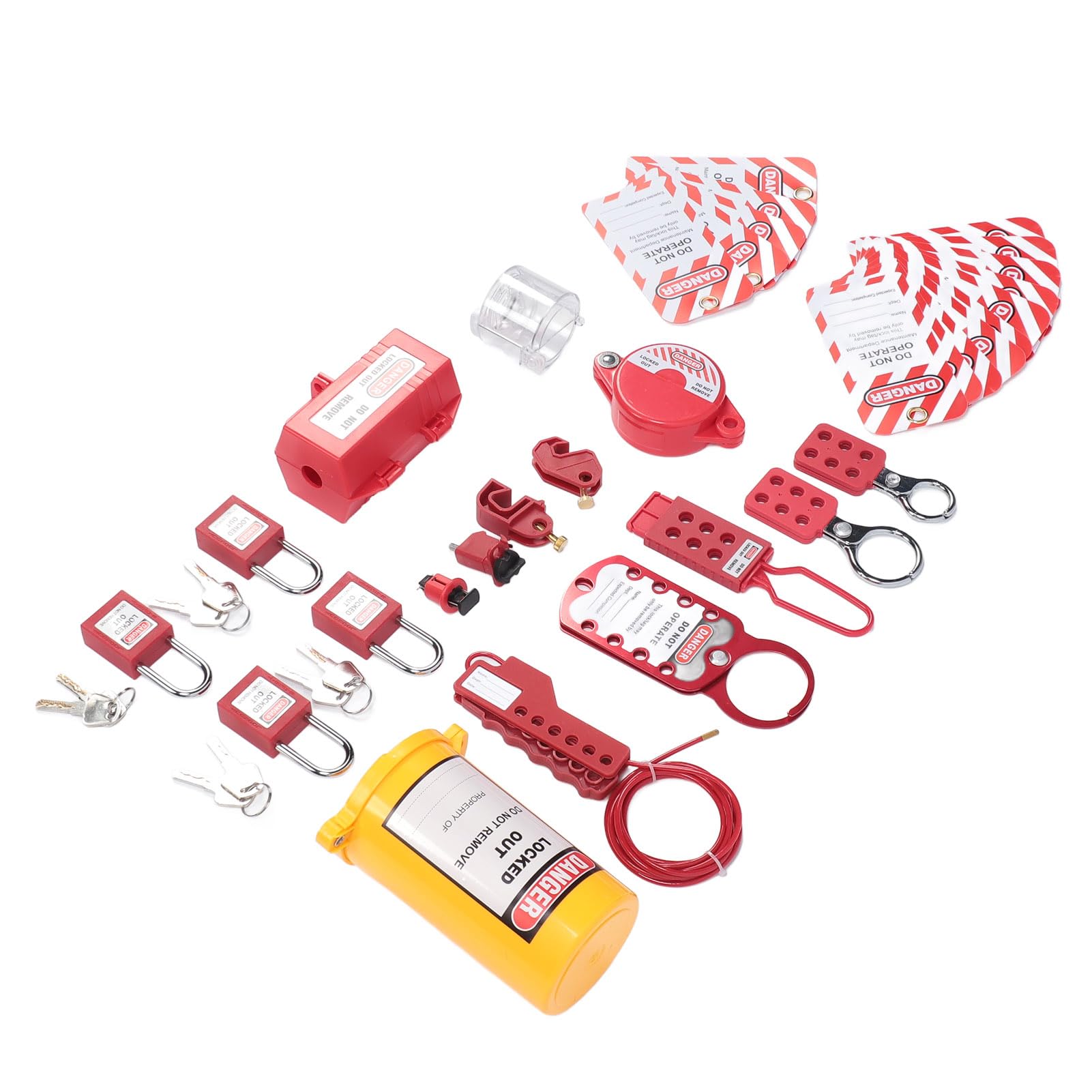 Kit de Etiquetado de Bloqueo Candados Loto Eléctricos Profesionales con Etiqueta de Hebillas para Maquinaria Industrial Bolsa de Nailon ABS, Latón Acero Inoxidable