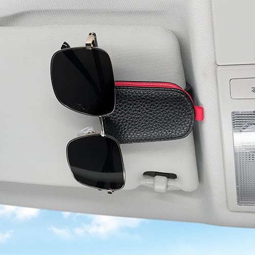 Miniatura 3 de SINGARO Soporte para anteojos de sol para coche, hebilla magnética de cuero para visera de sol, clip para anteojos de sol, clip para almacenamiento