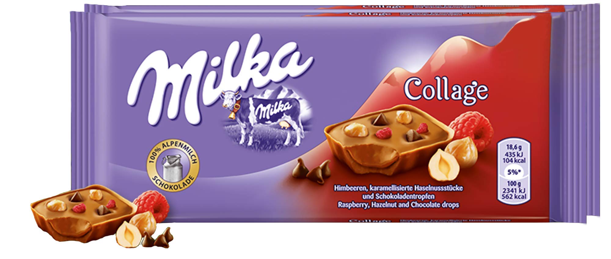 Milka Collage Raspberry Chocolate Bar Candy Original German Chocolate 93g/3.28oz (Pack of 2)