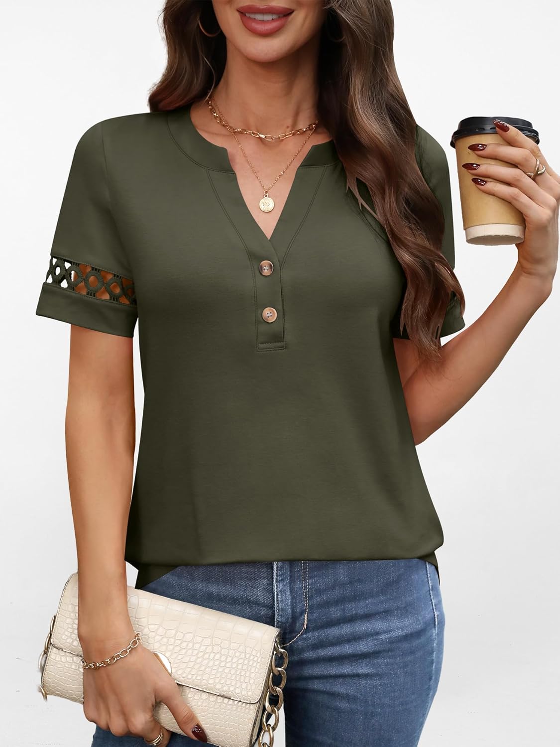 ANRABESS Womens Short Sleeve Tops Henley V Neck Blouses Dressy Casual 2026 Summer Trendy Tee Shirts Work Business Outfits - Image 2