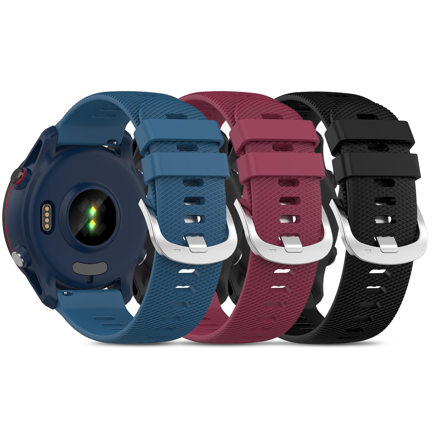 T Tersely(3 Pack) Band for Garmin Vivoactive 5/Vivoactive 3/,Venu SQ/SQ2/2 Plus,Vivomove Luxe/, Forerunner 55/245/645, 20mm Silicone cross grain Sport Watch Bands Straps (Black+Red+Blue)