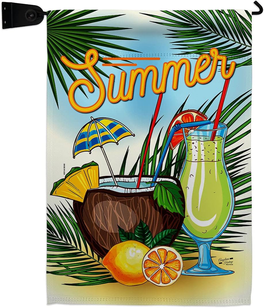 Summer Drinks Garden Flag Set Wall Holder Beverages Cocktail Margarita Mojito Bloody Mary Mai Tai Tropical Refreshing Small Decorative Gift Yard House Banner Double-Sided Made In USA 13 X 18.5