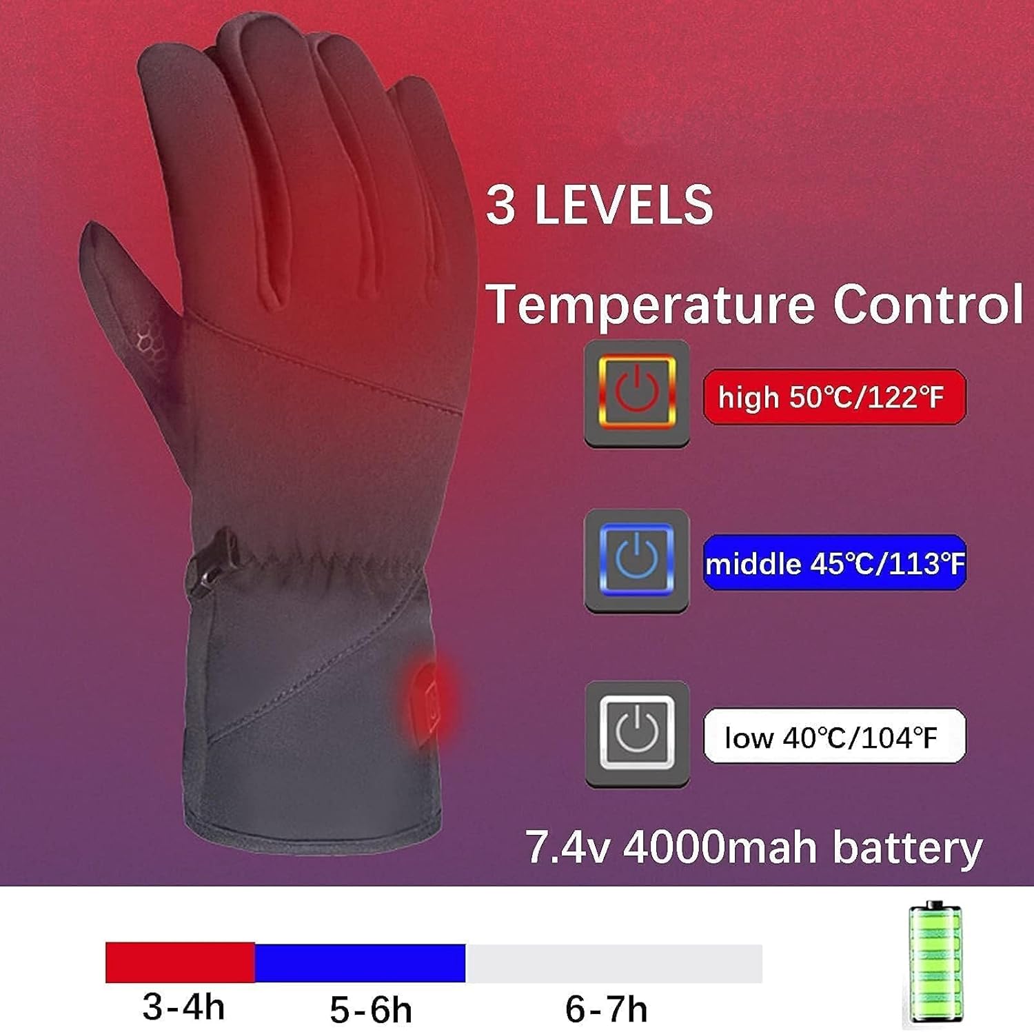 Heated Gloves with 3 Heat Levels, Rechargeable Battery, Graphene Heating Technology, Waterproof Breathable Motorcycle Gloves for Men Women
