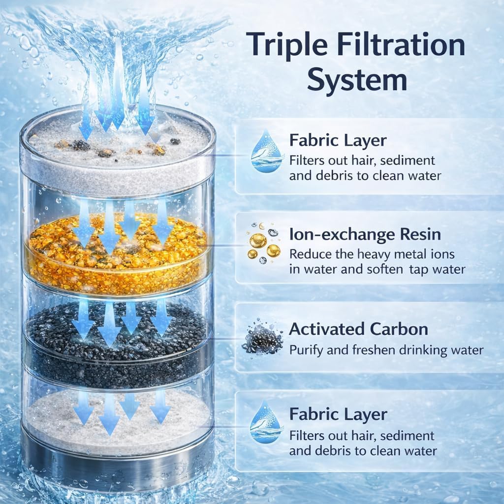 Viva Paws Cat Water Fountain Stainless Steel – Ultra-Quiet Automatic Drinking Fountain for Cats, 2.2L Indoor Pet Fountain with 4-Stage Filtration for Fresh & Clean Water