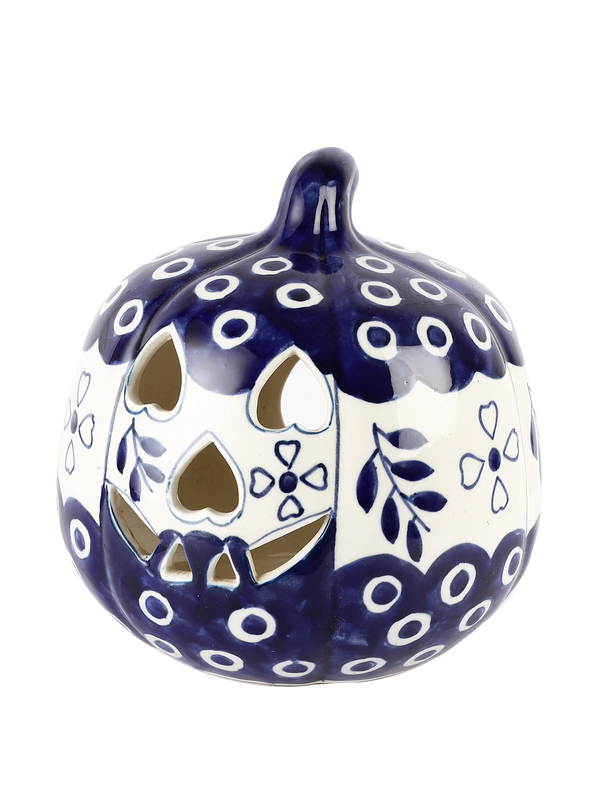 miah decor Navy Blue Off-White Fine Porcelain Pumpkin Candle Holder-image-23
