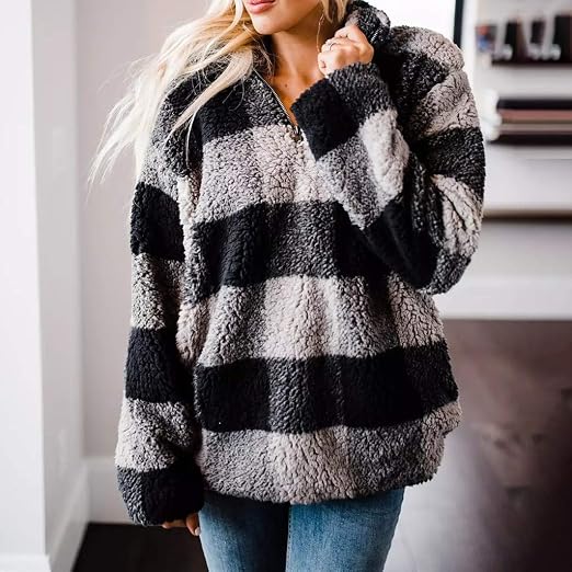 STORTO Womens Plaid Printed Sweatshirts 