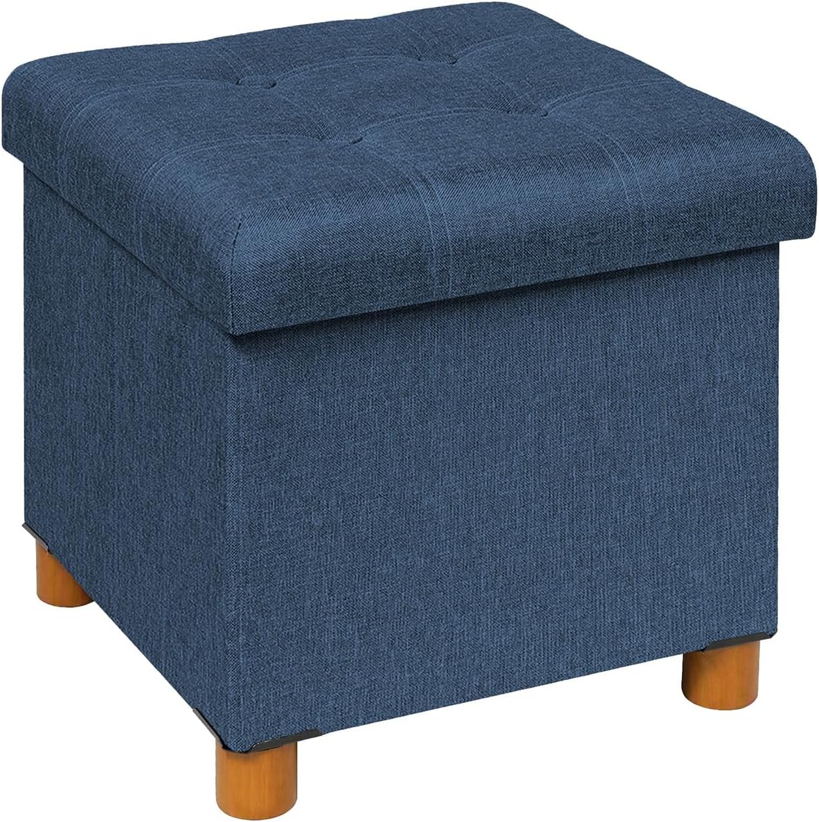 B FSOBEIIALEO 15" Square Storage Ottoman with Tray, Wood Legs, Linen Blue