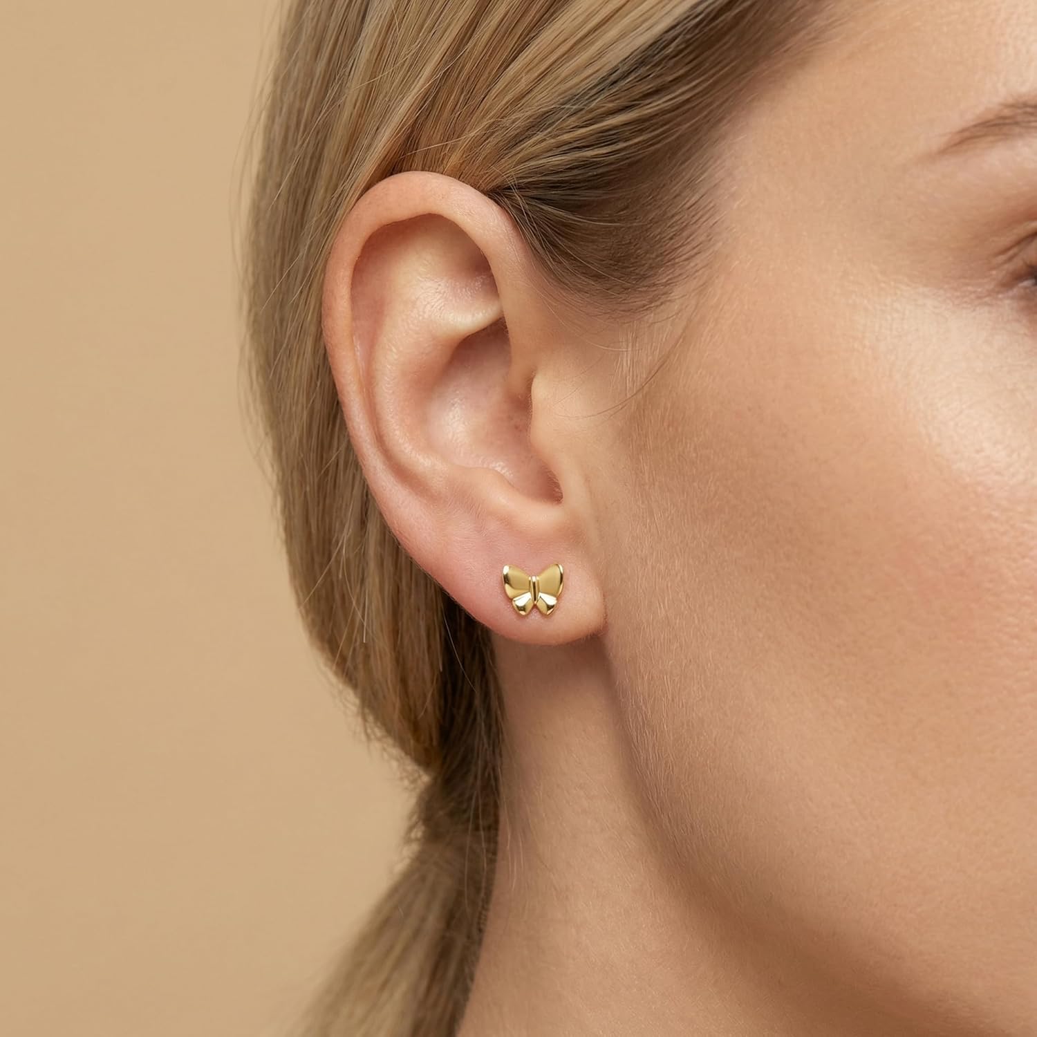 SISGEM 18k Yellow Gold Butterfly Earrings Screw Back, 18 Carat Gold Studs for Women - Image 2